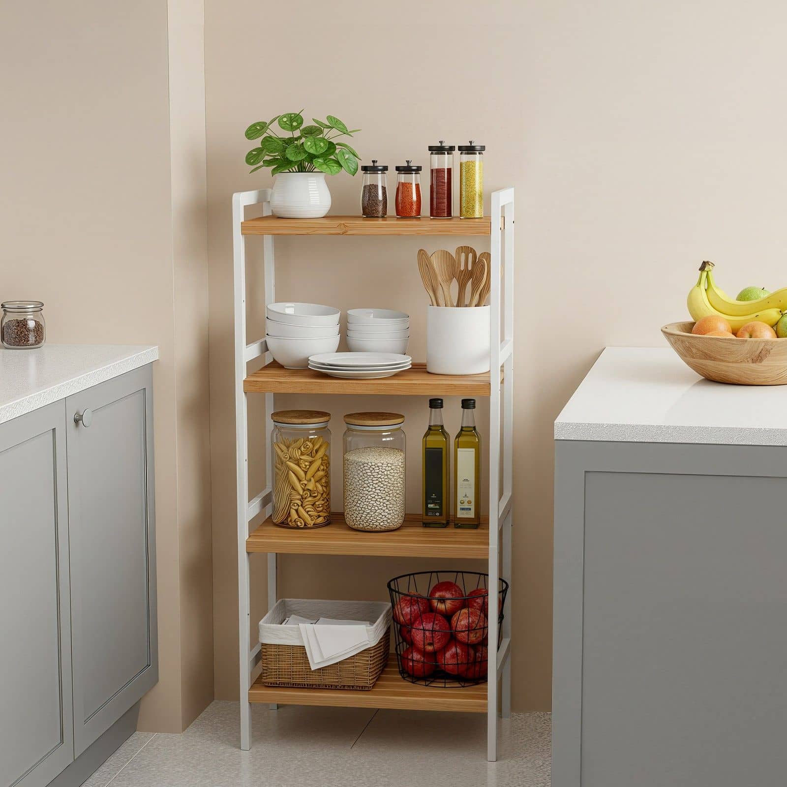 Bücherregal mit 4 Ablagen, Standregal für Wohnzimmer, Küche Bücherregal mit 4 Ablagen, Standregal für Wohnzimmer, Küche