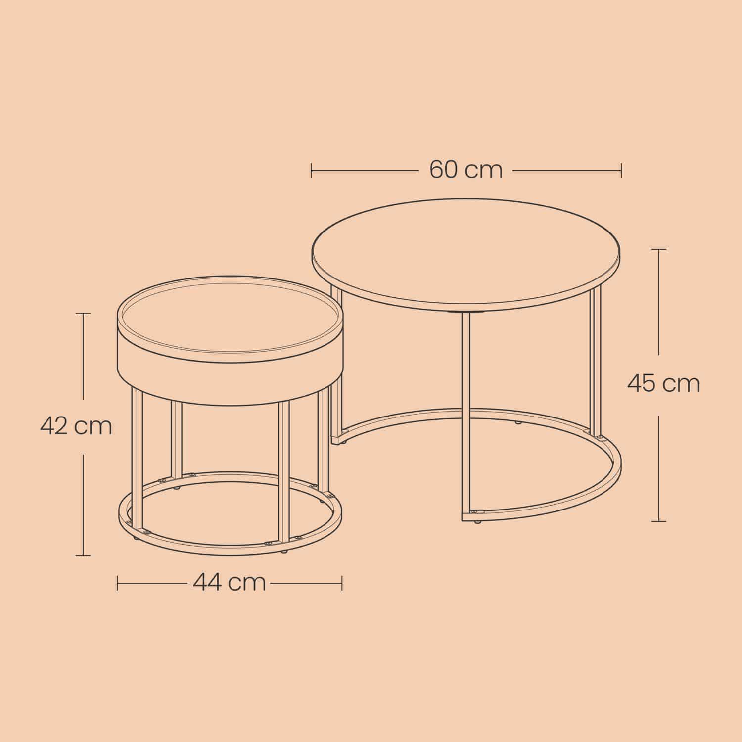 Couchtisch rund 2er Set vintagebraun-tintenschwarz Couchtisch rund 2er Set vintagebraun-tintenschwarz