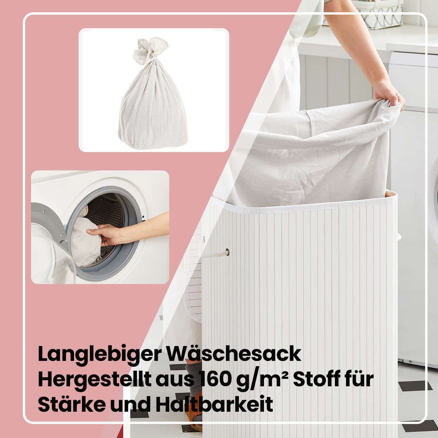 Wäschekorb mit Deckel, 72 L, Wäschesammler aus Bambus Wäschekorb mit Deckel, 72 L, Wäschesammler aus Bambus