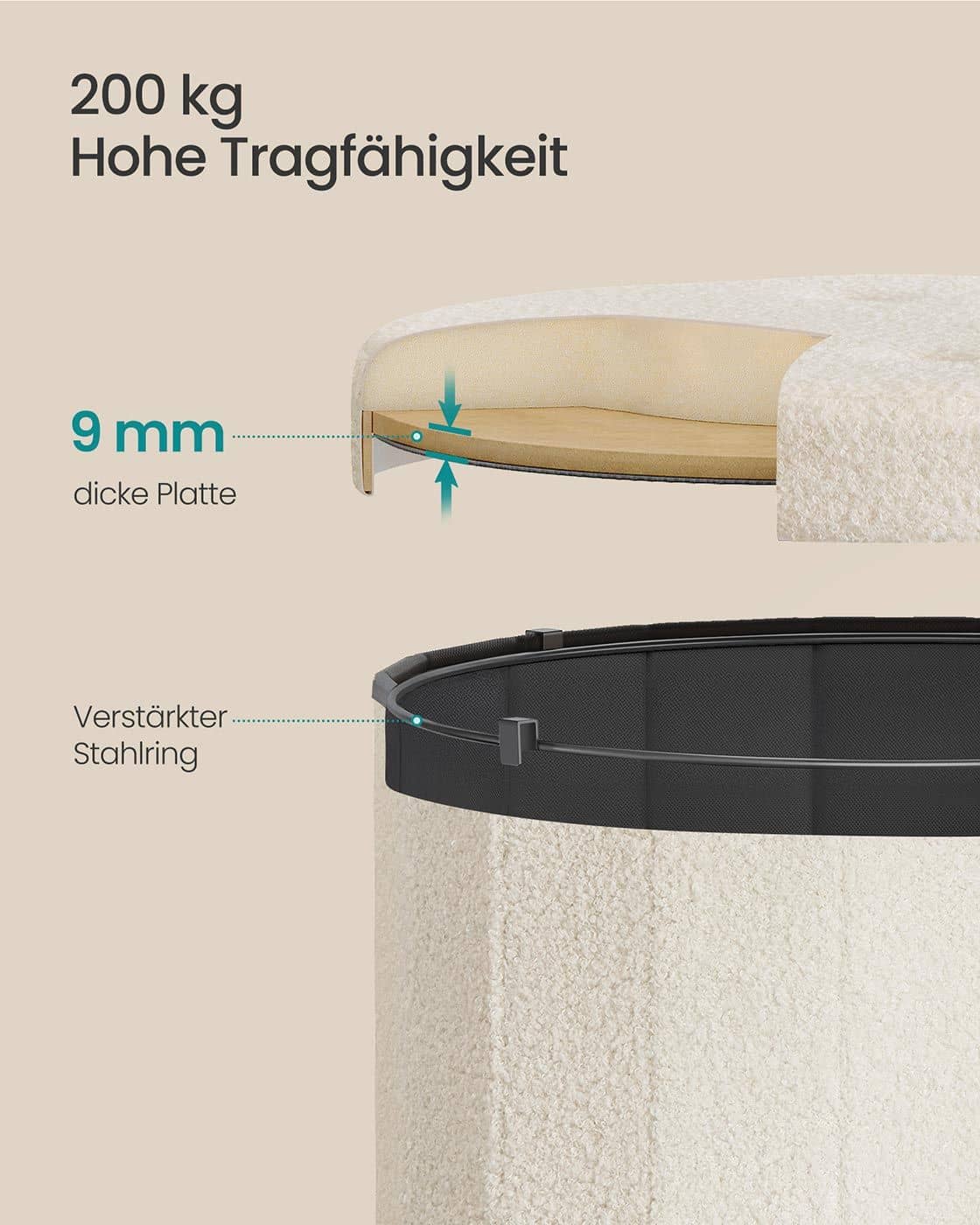 Runder Sitzhocker mit Stauraum und abnehmbarem Deckel