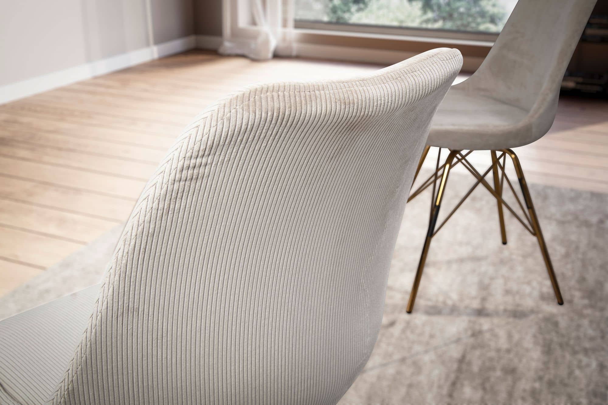 Esszimmerstuhl 2er Set Cara-Stoff Beige Küchenstuhl mit goldenen Beinen