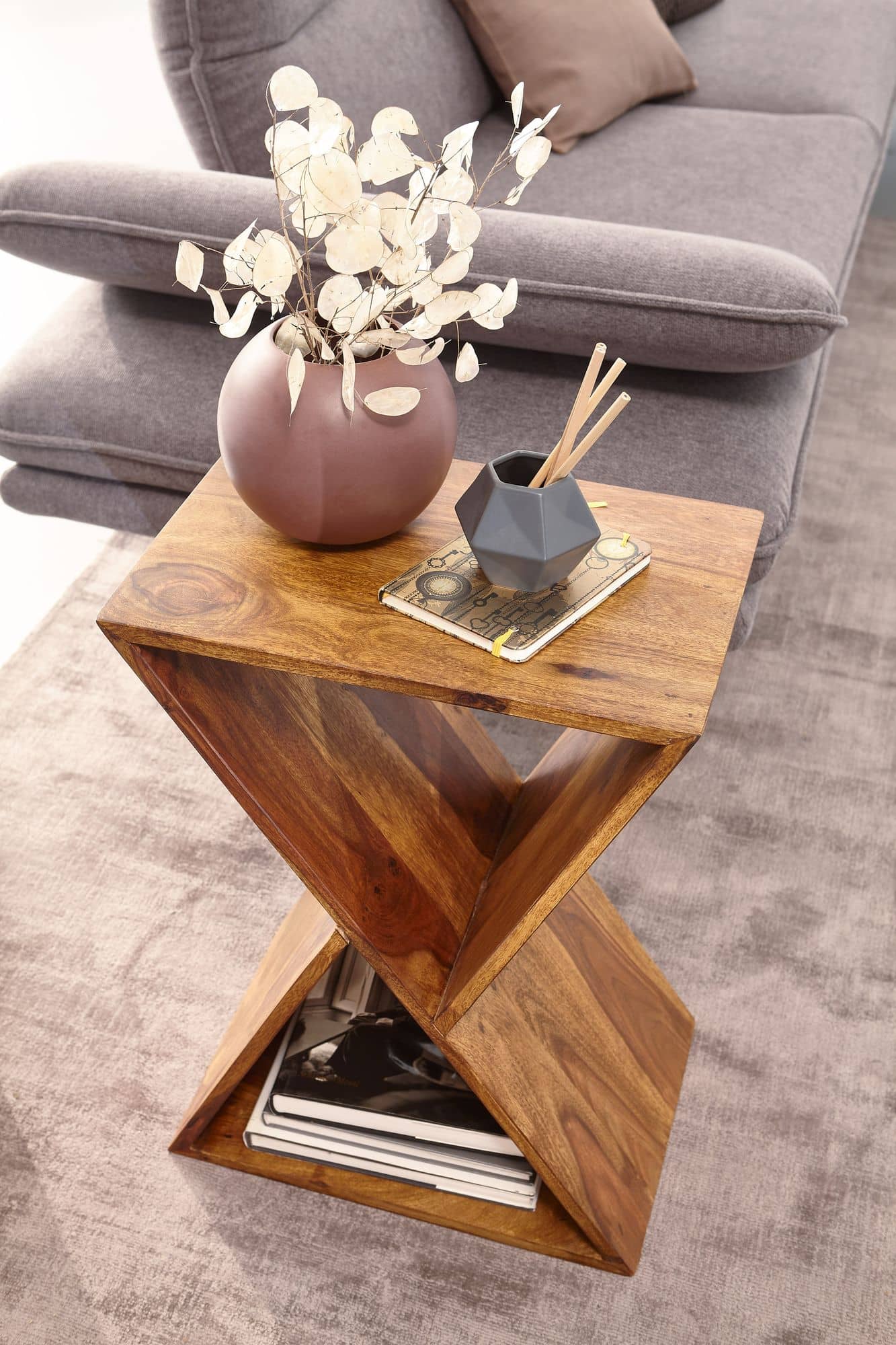 Beistelltisch X-Form 43x60x30 cm Sheesham Massivholz Anstelltisch Beistelltisch X-Form 43x60x30 cm Sheesham Massivholz Anstelltisch