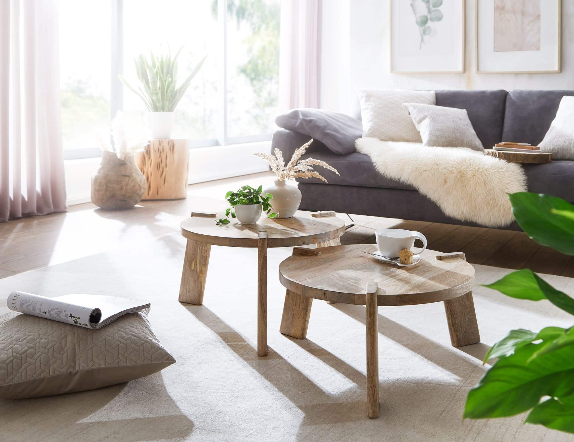 58428-WOHNLING-Beistelltisch-2er-Set-Mango-Hell-WL6-344-WL6-344_2nGuf8Fo67KMiM Design Couchtisch 2er Set Mango Massivholz Wohnzimmertisch Hell