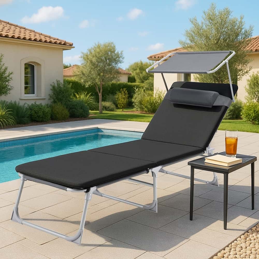 Liegestuhl klappbar, Sonnenliege mit verstellbarer Rückenlehne, Kissen Liegestuhl klappbar, Sonnenliege mit verstellbarer Rückenlehne, Kissen