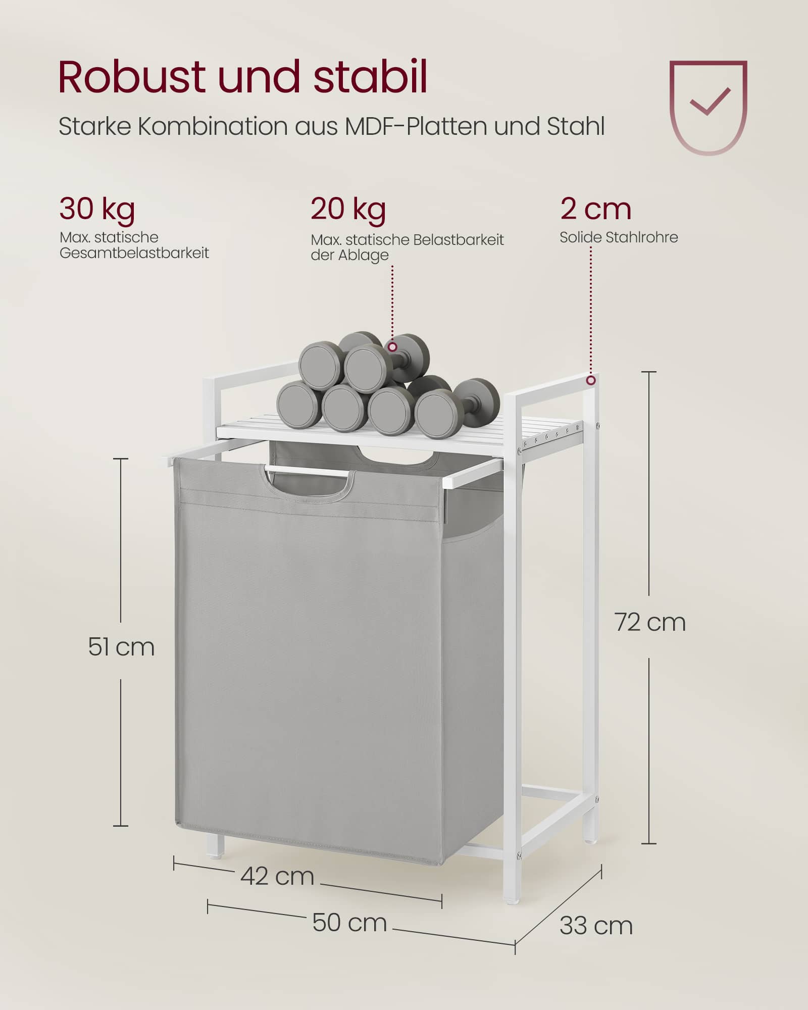 Wäschesammler mit Ablage aus Oxford-Gewebe 65 L taubengrau