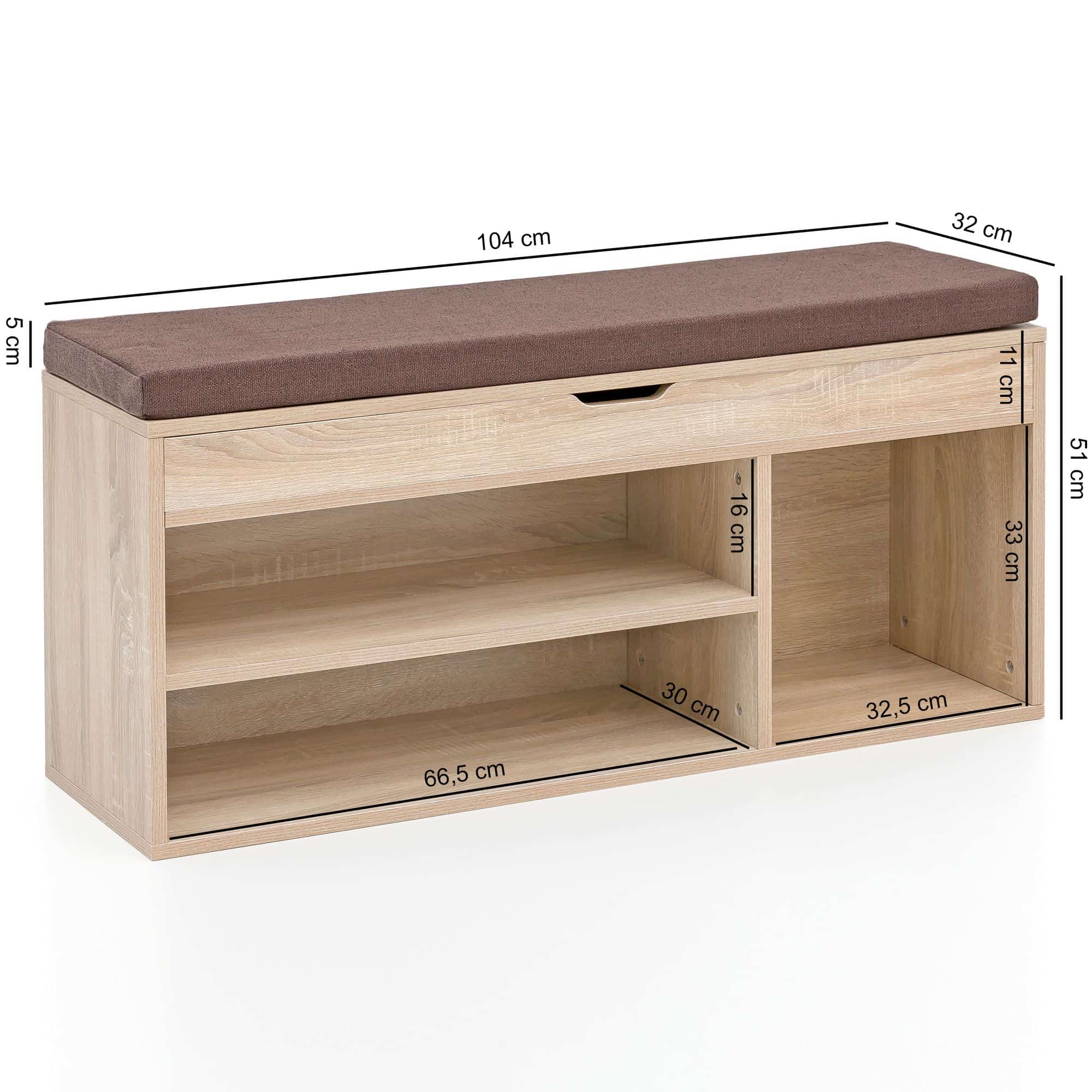 46057-WOHNLING-Schuhbank-BABSI-Sonoma-WL5-344-WL5_3 Schuhbank WL5.344 mit Sitzfläche Garderoben-Bank Holz 104x51x32 cm Sonoma