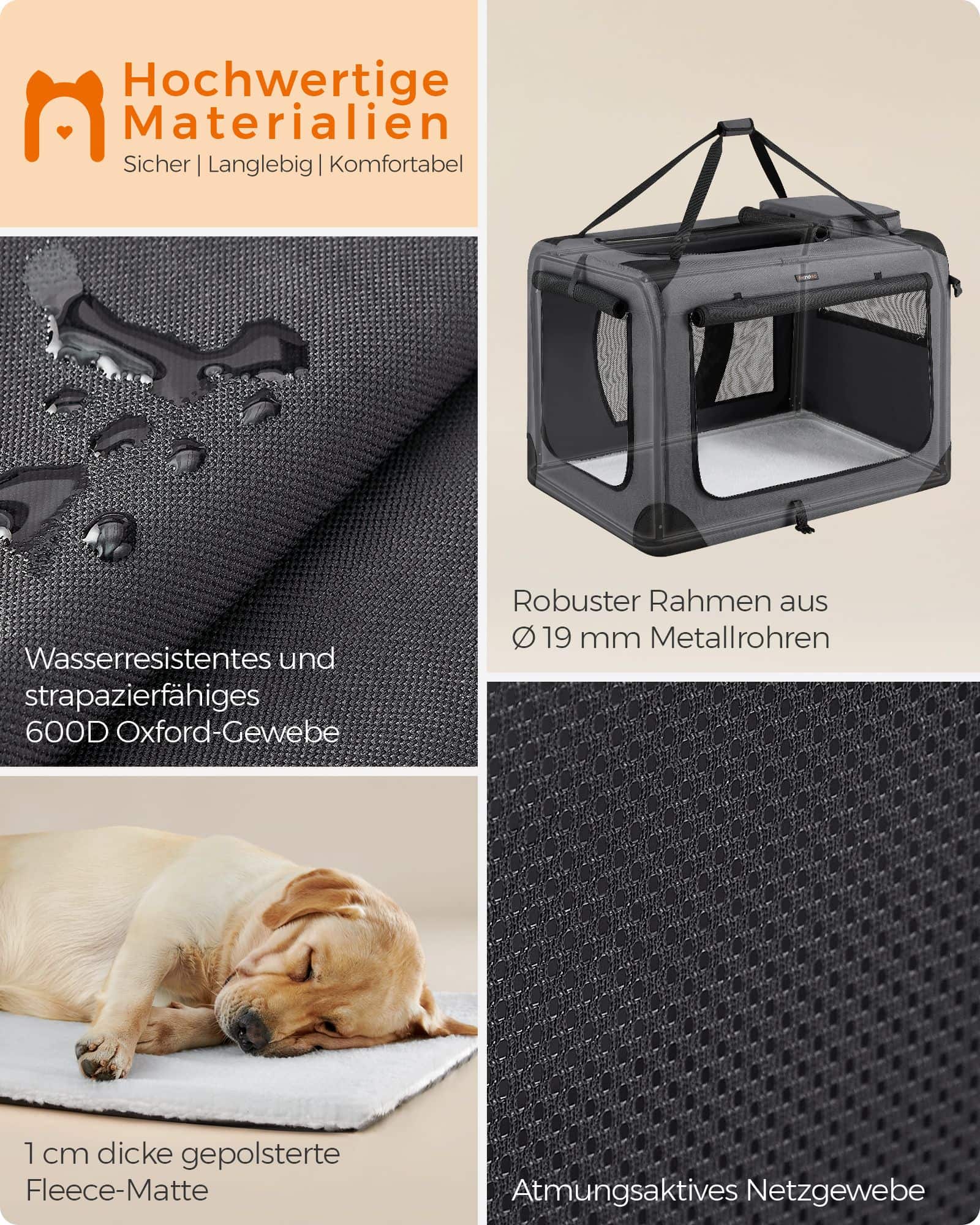 Hundebox faltbar Metallrahmen mit Griffen grau-PDC10G01 Hundebox faltbar Metallrahmen mit Griffen grau-PDC10G01
