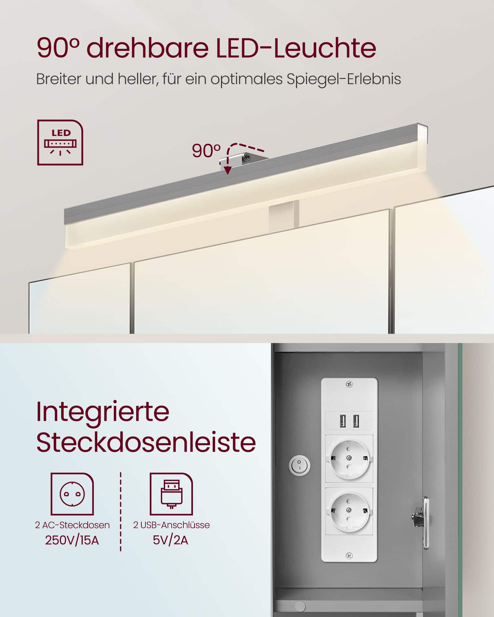 Badschrank mit Steckdosen und 3 Türen wolkenweiß-taubengrau Badschrank mit Steckdosen und 3 Türen wolkenweiß-taubengrau