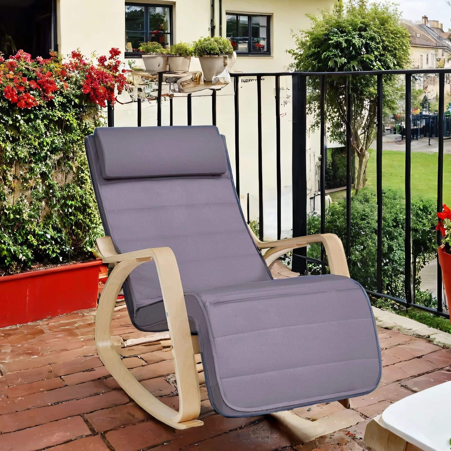 Schaukelstuhl LYYB35010 – Birke & Stoff Hellgrau 67×125×91 cm Schaukelstuhl LYYB35010 – Birke & Stoff Hellgrau 67×125×91 cm