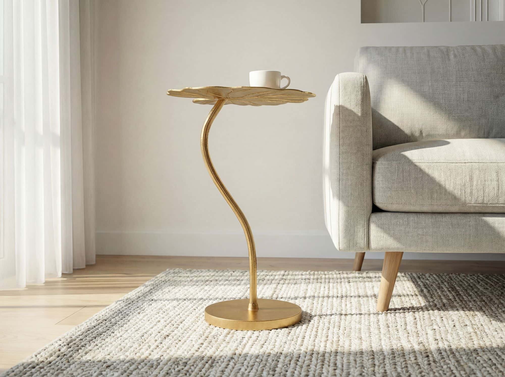 Beistelltisch Aluminium Gold 40x38cm - Design Blatt Anstelltisch Wohnzimmertisch - Moderner Loungetisch - Edler Blumentisch Couchtisch Wohnzimmer Handmade Beistelltisch Aluminium Gold 40x38cm - Design Blatt Anstelltisch Wohnzimmertisch - Moderner Loungetisch - Edler Blumentisch Couchtisch Wohnzimmer Handmade