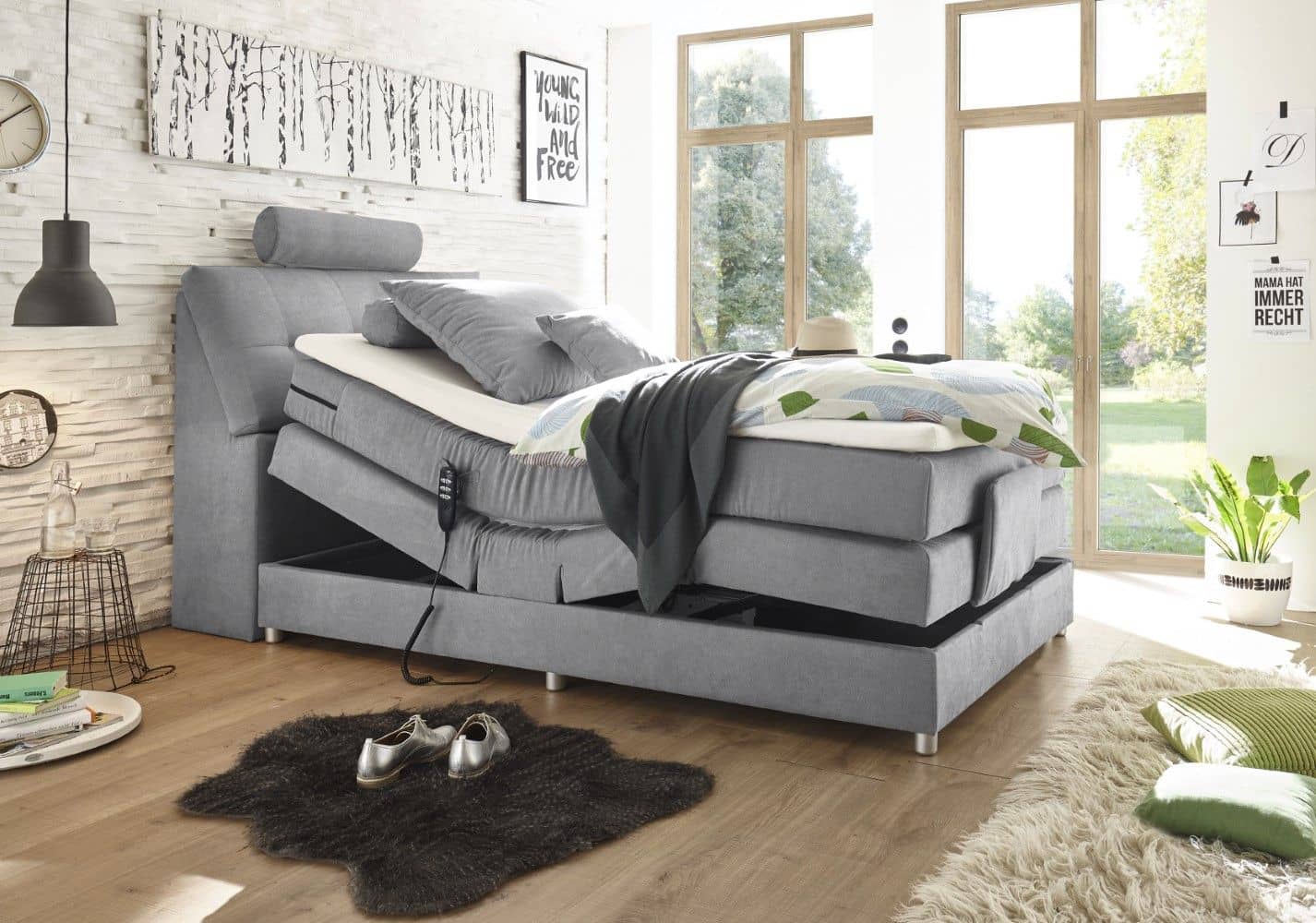 Boxspringbett Palermo Mikrofaser Soro mit Motor & Stauraum