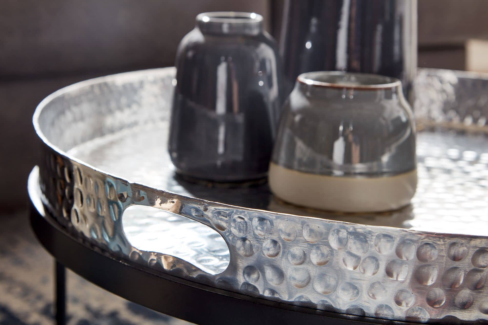 63457-WOHNLING-Couchtisch-2er-Set-Silber-schwarz-WL6-462-WL6-462_48fnPAFExbckW3 Couchtisch 2er Set Silber / Schwarz Metall Hammerschlag Satztisch Rund