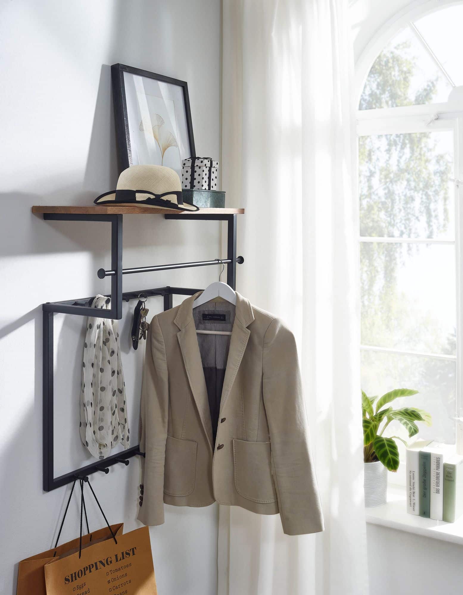 63439-WOHNLING-Garderobe-Stahl-schwarz-Mango-Holz-60x26x76-cm-WL6-452-WL6-452_2 Design Wandgarderobe Mango Massivholz Metall 60x76x26 cm