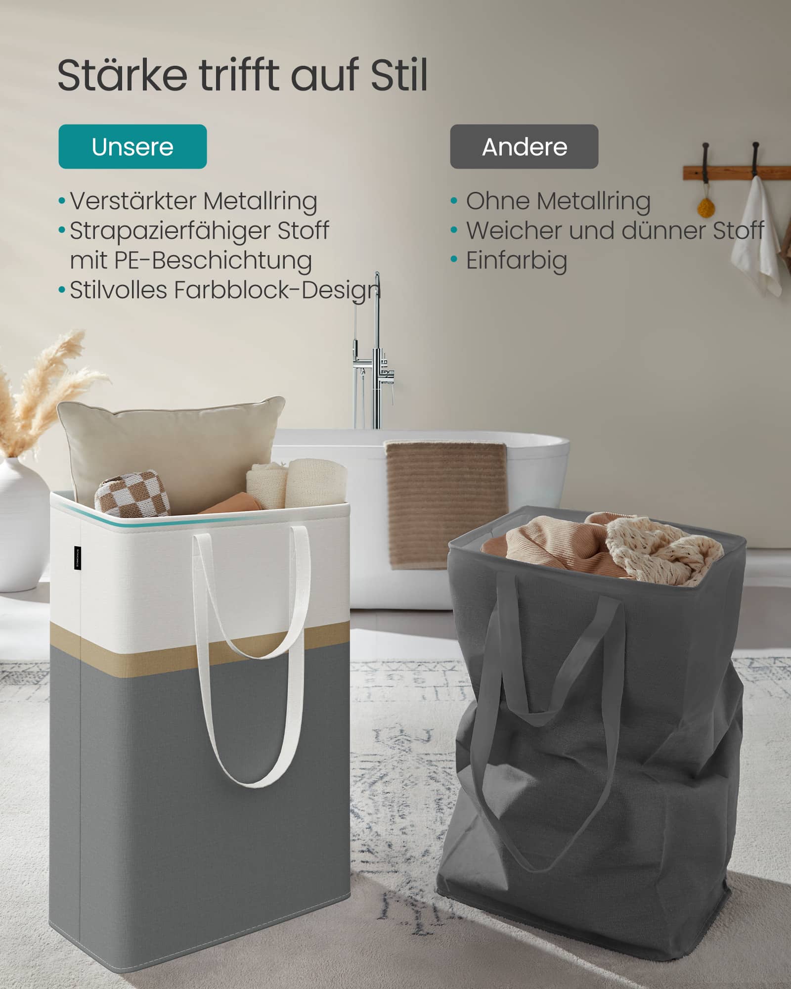 Wäschekorb 2er Set 75 L mit Griffen schiefergrau Wäschekorb 2er Set 75 L mit Griffen schiefergrau