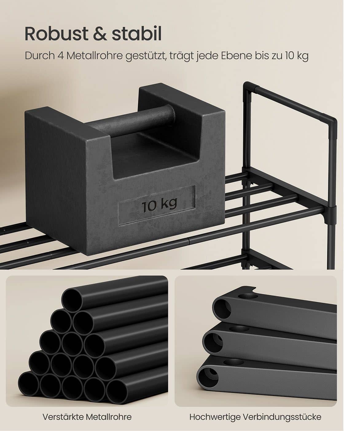 Schuhregal mit 4 Ebenen für 25-30 Paar Schuhe schwarz