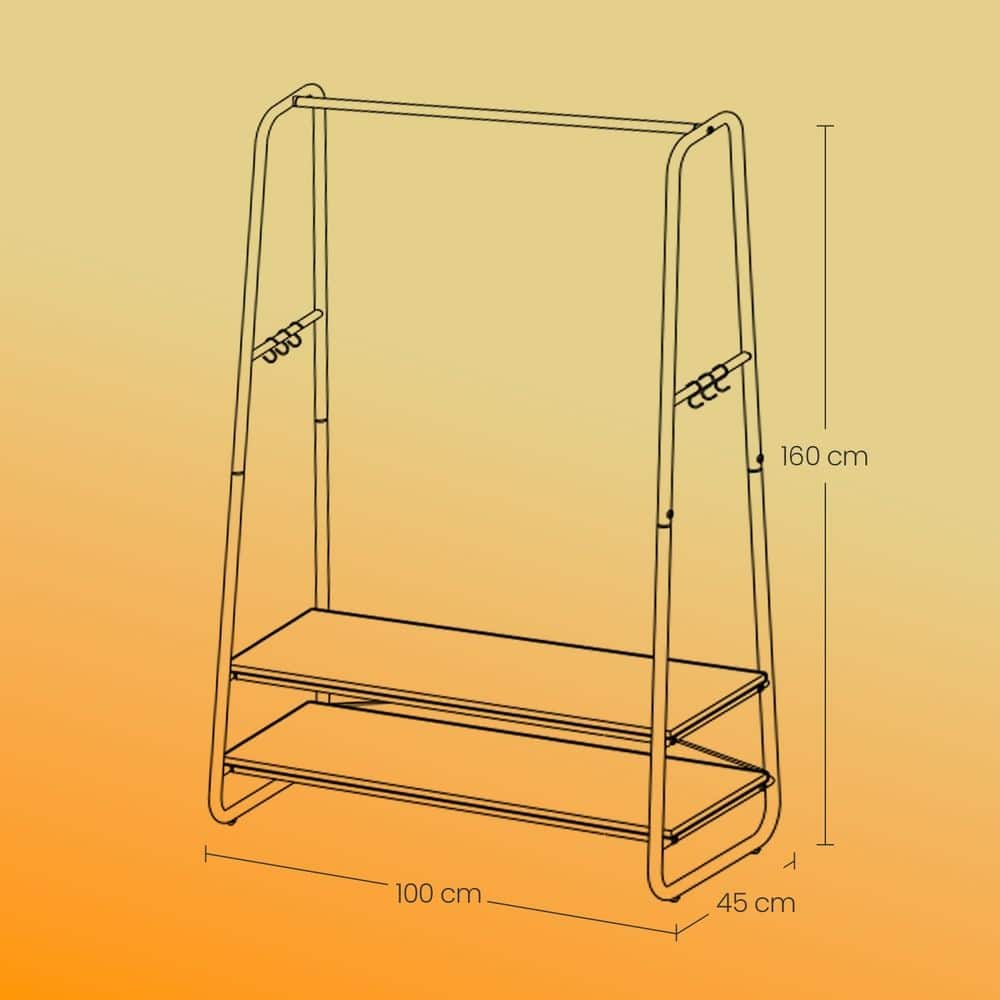 Kleiderständer, Garderobenständer mit 2 Ablagen, 6 Haken in S-Form Kleiderständer, Garderobenständer mit 2 Ablagen, 6 Haken in S-Form