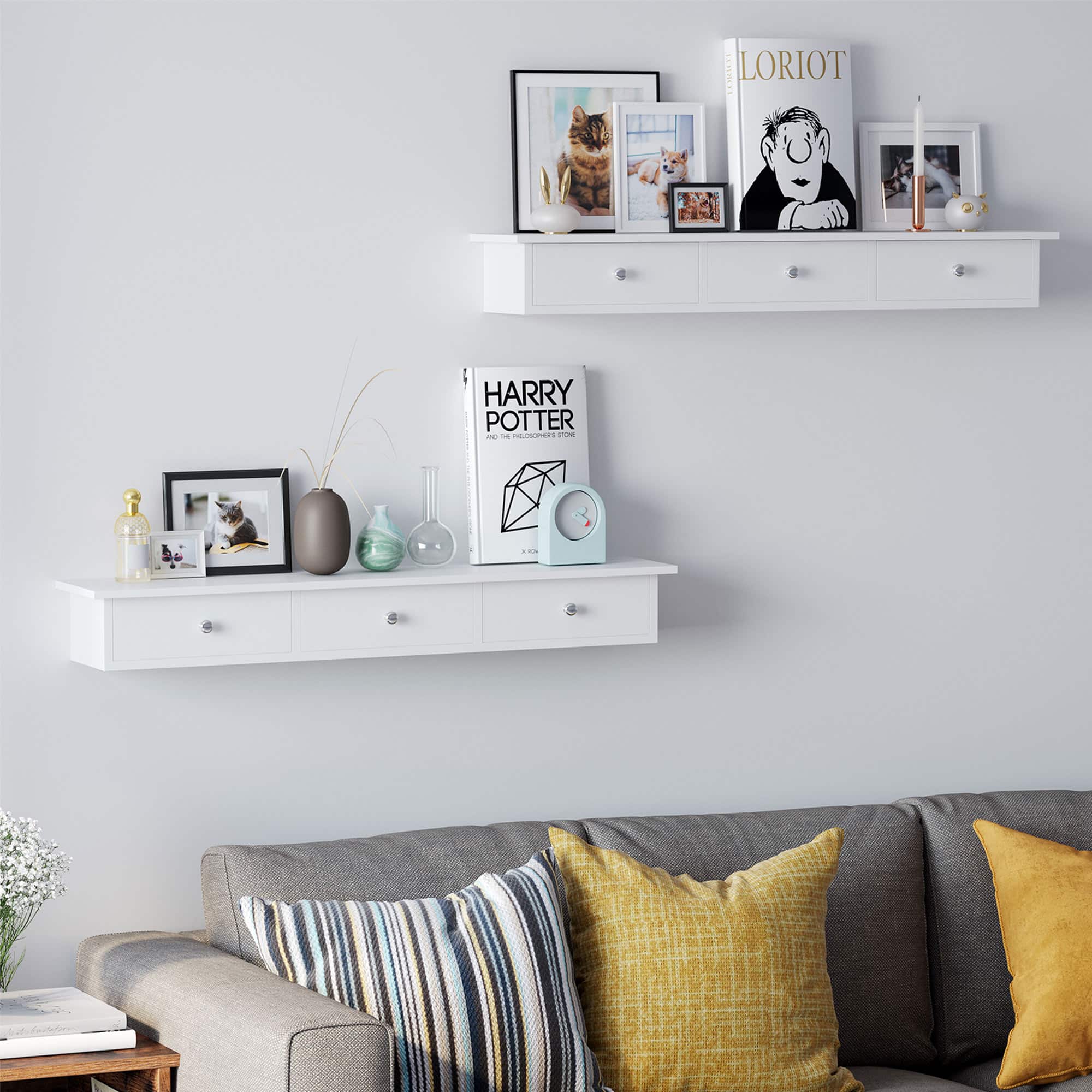 Wandregal mit Schubladen Weiß-LWS085W01 Wandregal mit Schubladen Weiß-LWS085W01