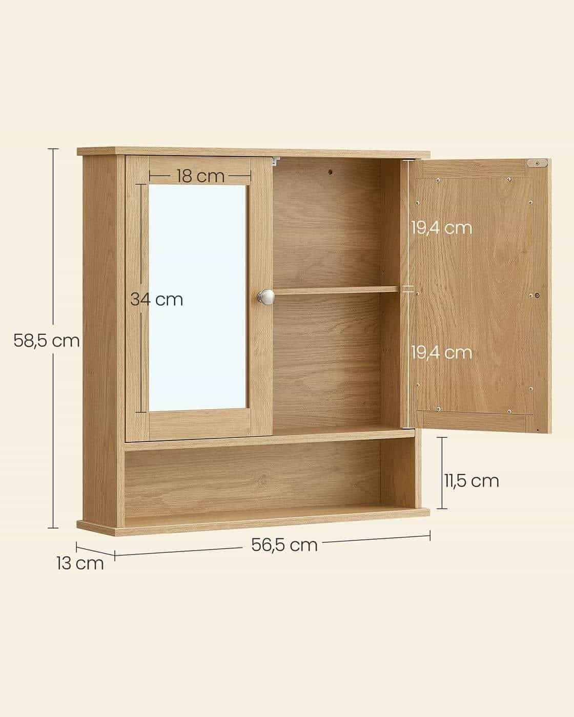 Spiegelschrank mit 2 Spiegeltüren und offenem Fach natureichenfarben Spiegelschrank mit 2 Spiegeltüren und offenem Fach natureichenfarben