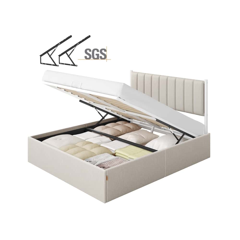 Bettgestell 160 x 200 cm mit Unterbettaufbewahrung Kopfteil cappuccinobeig Bettgestell 160 x 200 cm mit Unterbettaufbewahrung Kopfteil cappuccinobeig