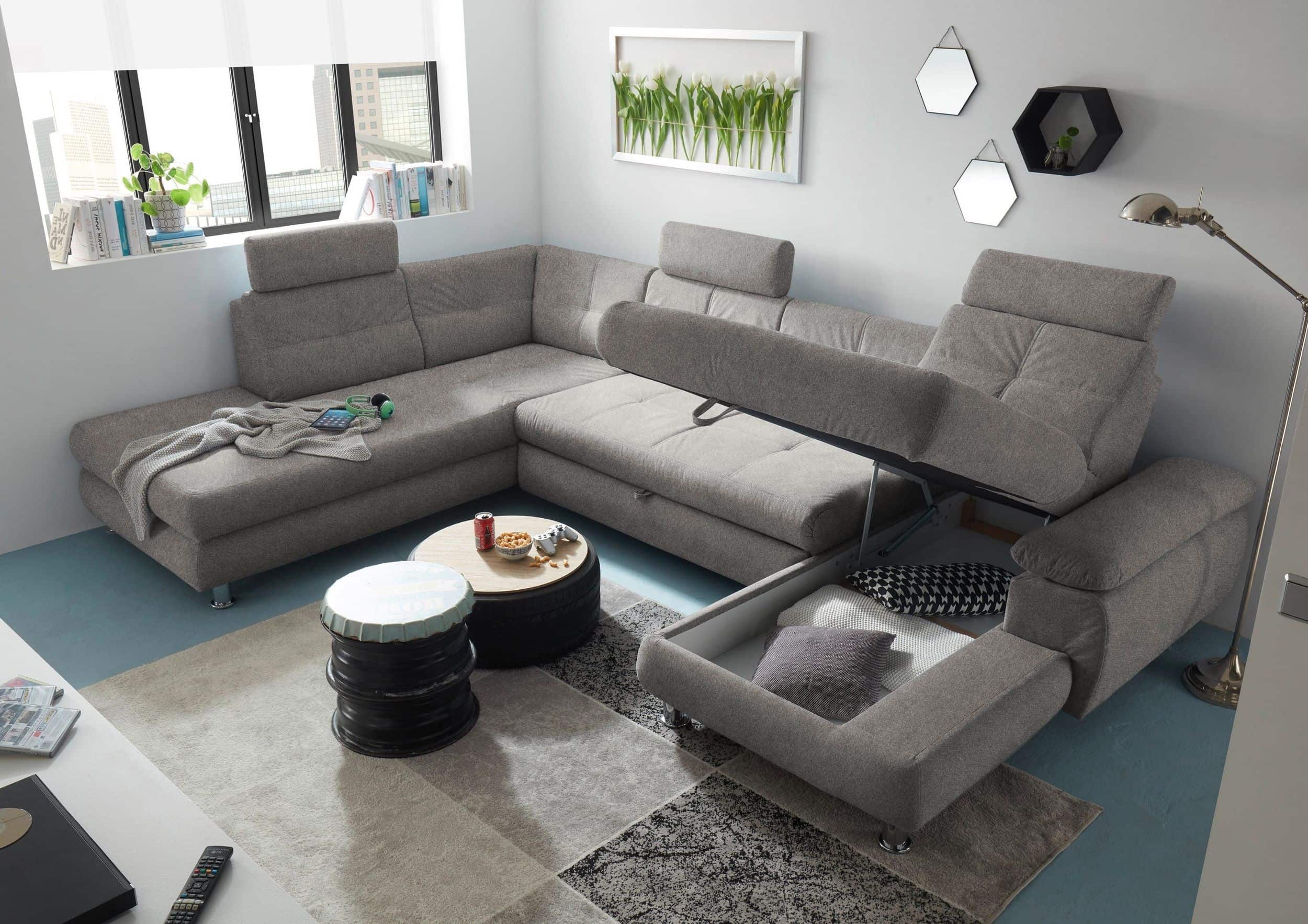 Wohnlandschaft Alba von ED Exciting Design mit Schlaffunktion & Bettkasten – U-Form Sofa aus hochwertigem Brego-Stoff Wohnlandschaft Alba von ED Exciting Design mit Schlaffunktion & Bettkasten – U-Form Sofa aus hochwertigem Brego-Stoff