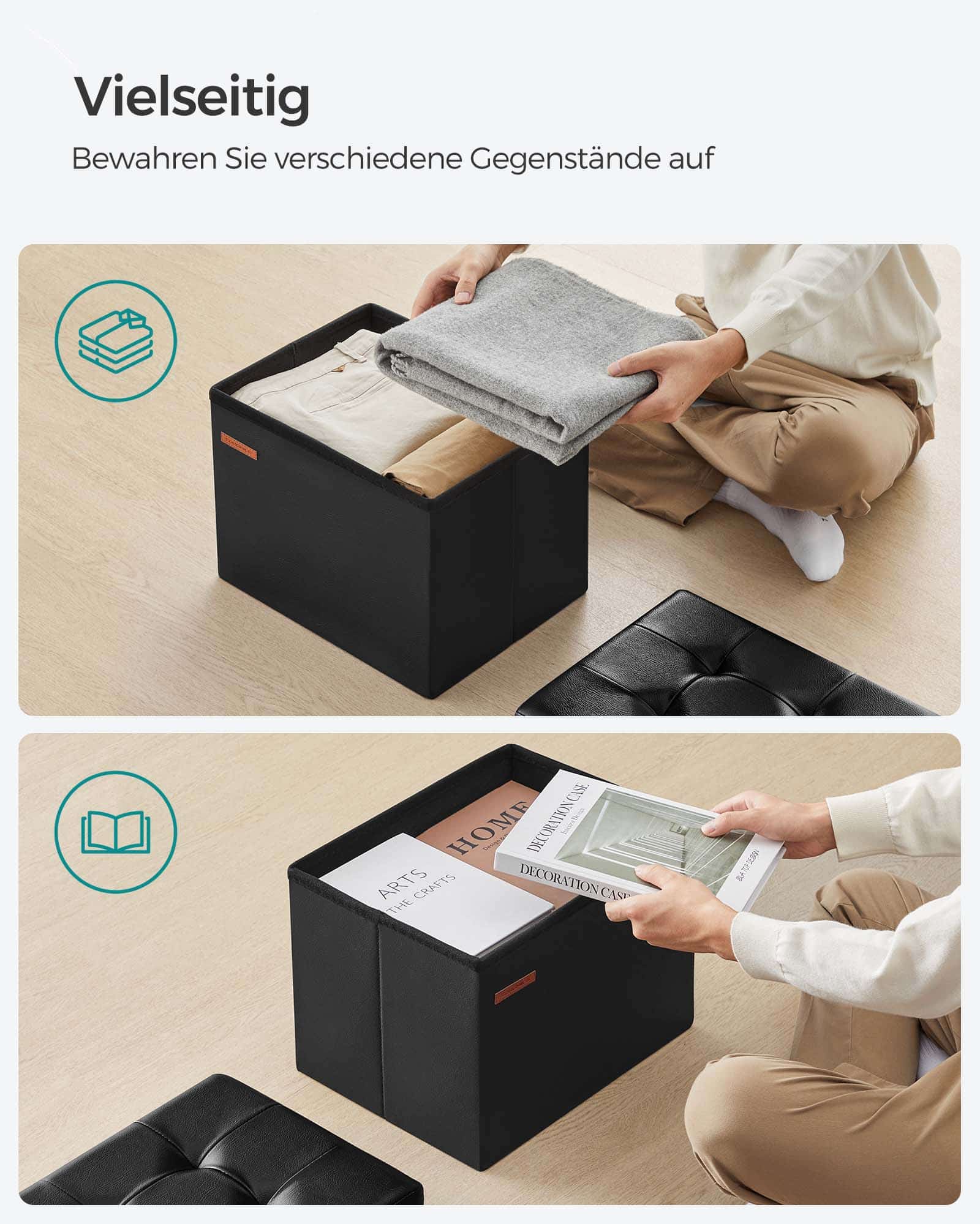 Klappbarer Sitzbank mit Stauraum 41 cm tintenschwarz