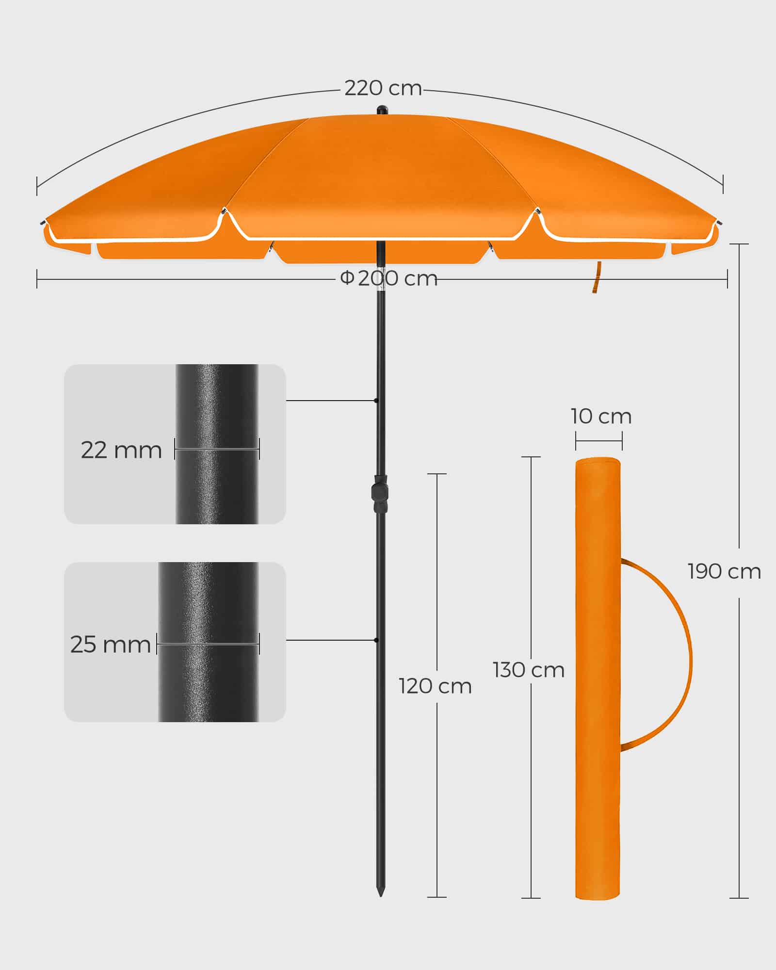 Gartenschirm Ø 200 cm Sonnenschutz-GPU65OGV1 Gartenschirm Ø 200 cm Sonnenschutz-GPU65OGV1