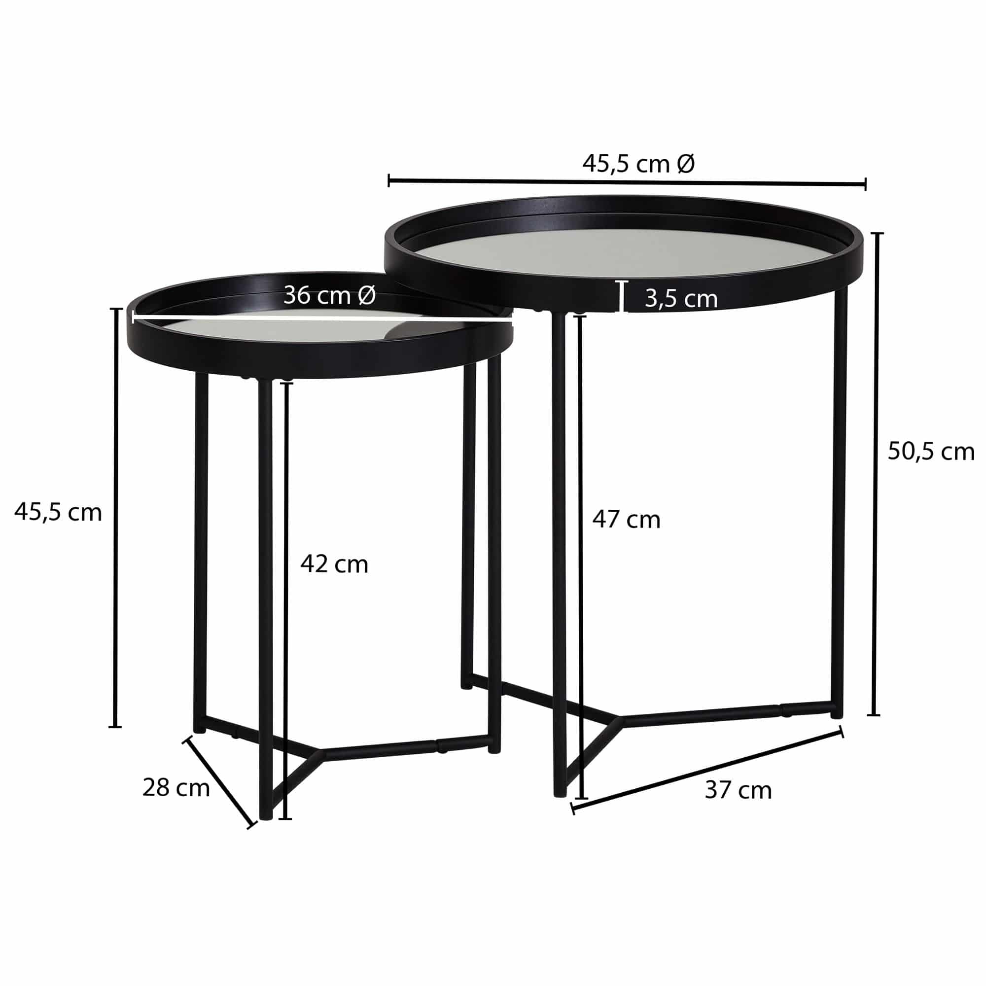 52227-WOHNLING-Beistelltisch-2er-Set-WL6-006-Satztisch-Metall-Schwarz-Verspiegelt-50-36-cm Design Beistelltisch Rund Ø 50/36 cm - 2 teilig Schwarz mit Spiegel Glasplatte