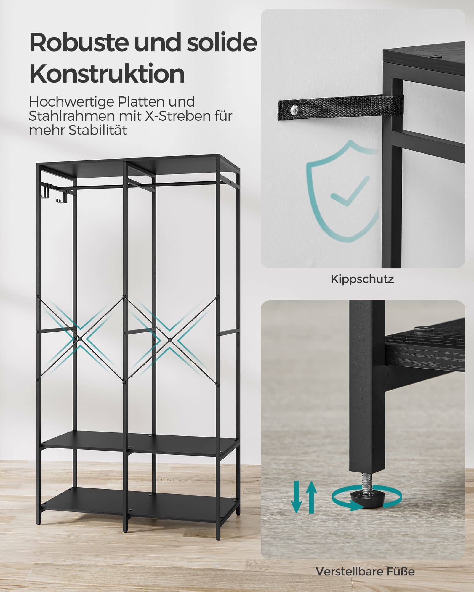 Kleiderschrank offen mit Kleiderstange ebenholzschwarz Kleiderschrank offen mit Kleiderstange ebenholzschwarz