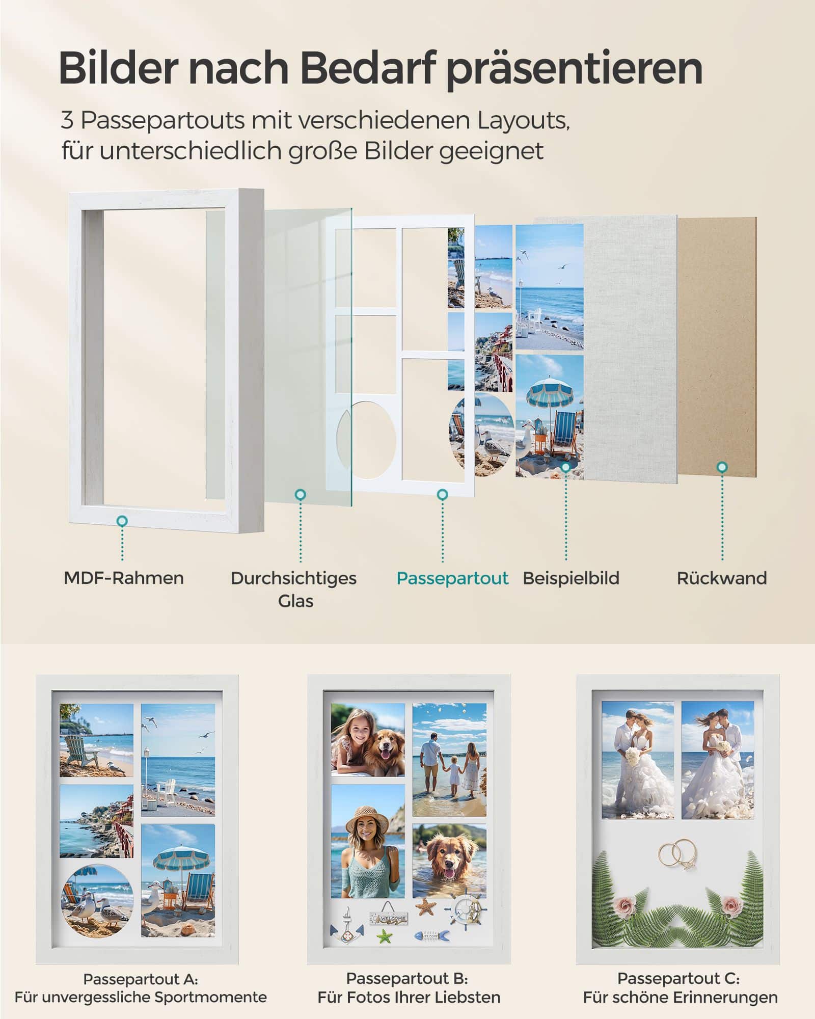 Bilderrahmen A4 mit Wandhaken vintageweiß Bilderrahmen A4 mit Wandhaken vintageweiß