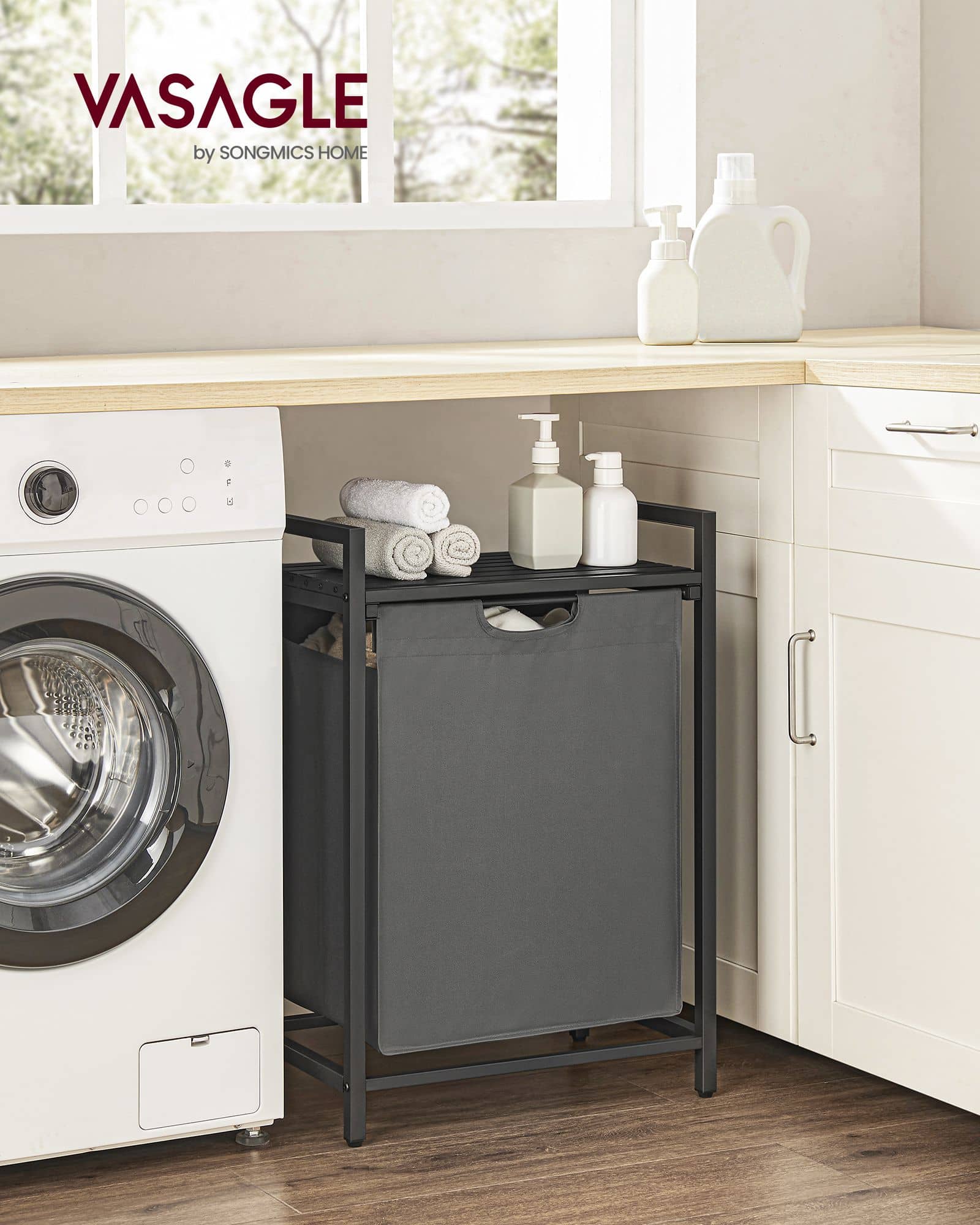 Wäschesammler mit Ablage Metallrahmen schwarz-grau Wäschesammler mit Ablage Metallrahmen schwarz-grau