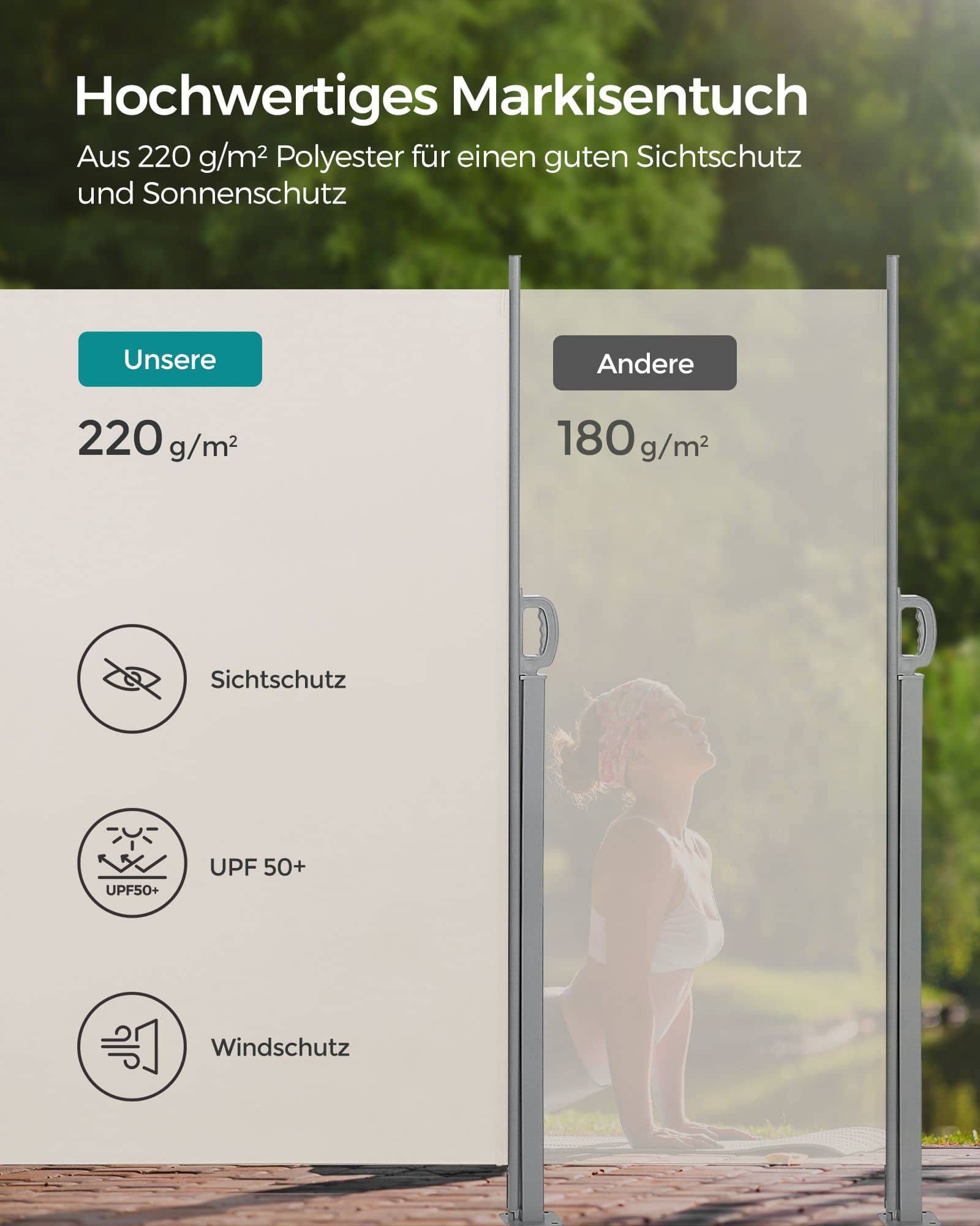 Seitenmarkise ausziehbar 200 x 350 cm