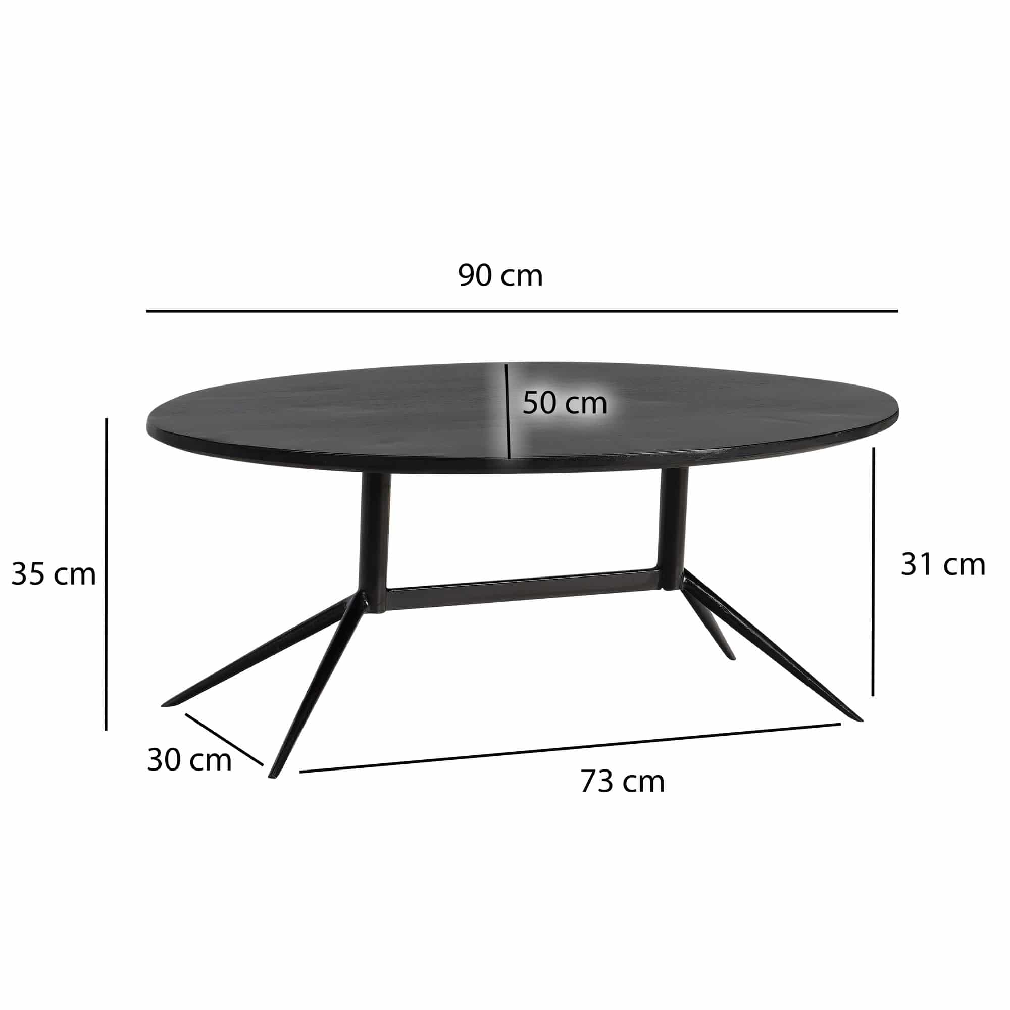 Couchtisch 90x50x35 cm Mango Massivholz Metall Schwarz Sofatisch Oval Couchtisch 90x50x35 cm Mango Massivholz Metall Schwarz Sofatisch Oval