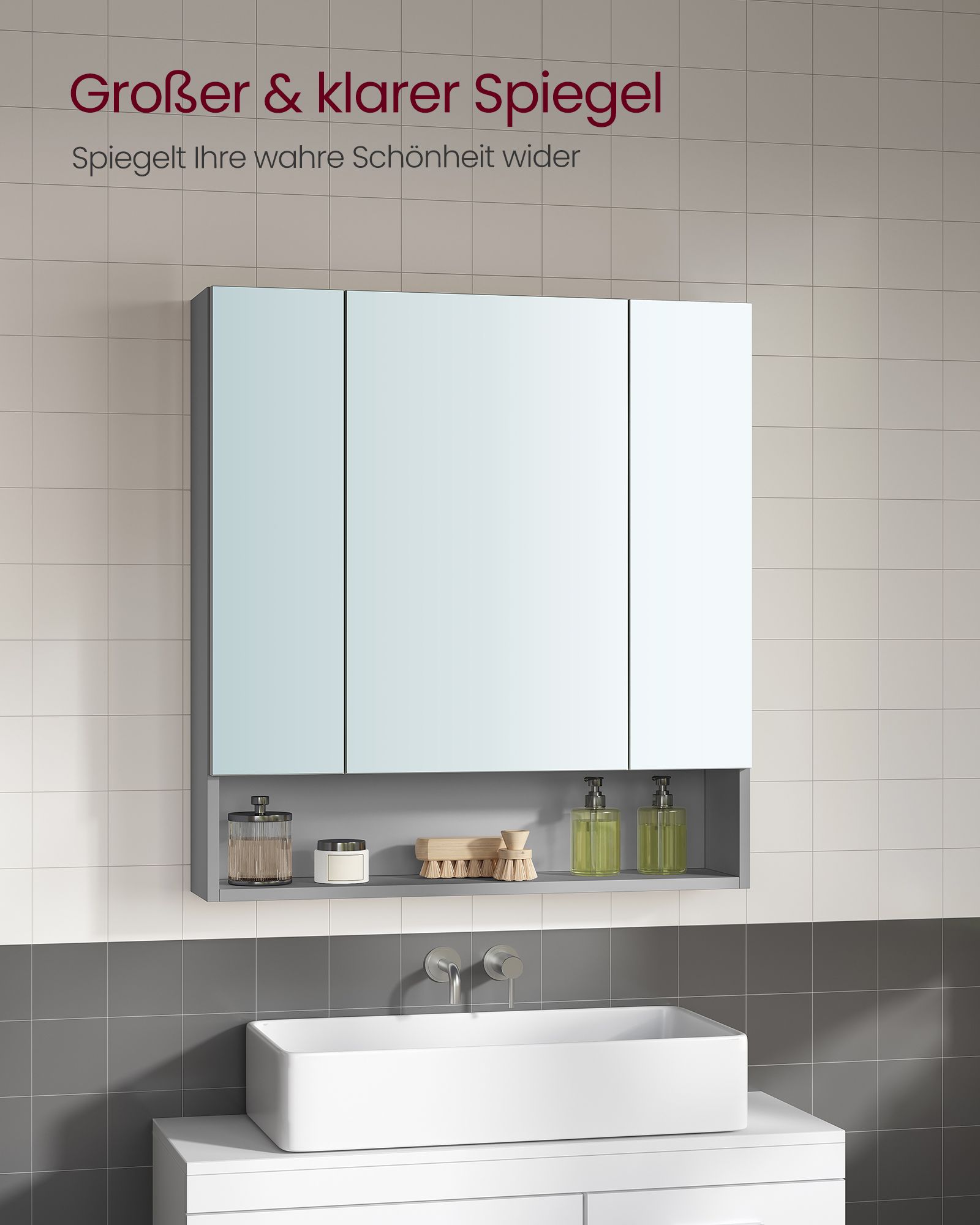 Badezimmerschrank mit 3 Türen 16,5 x 70 x 75 cm Badezimmerschrank mit 3 Türen 16,5 x 70 x 75 cm