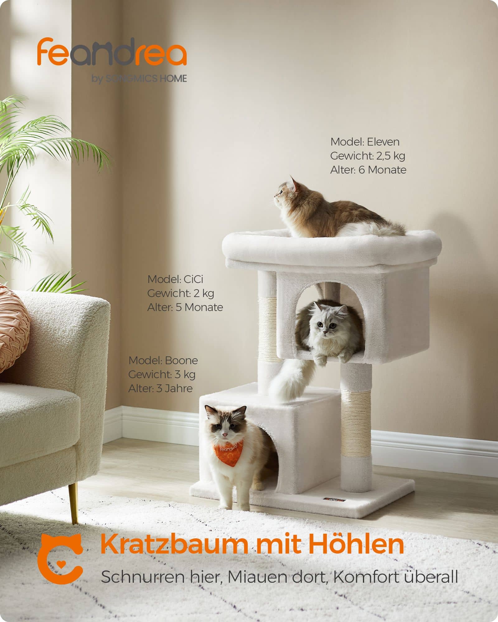 Kratzbaum für große Katzen bis zu 7 kg cremeweiß-PCT061T01 Kratzbaum für große Katzen bis zu 7 kg cremeweiß-PCT061T01