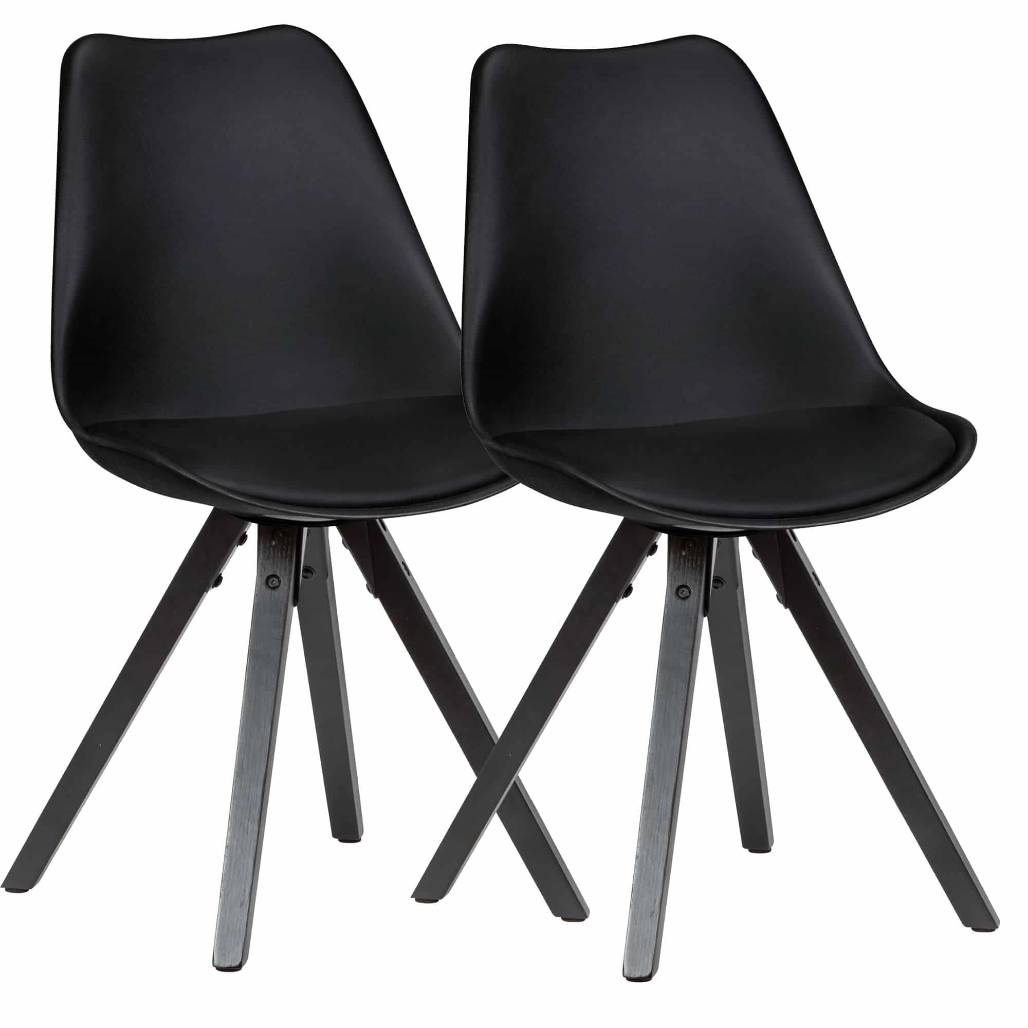 55624-WOHNLING-2er-Set-Retro-Esszimmerstuhl-Schwarz-mit-Schwarzen-Beinen-Polsterstuhl-Skandinavisch-Rueckenlehne-Kuechenstuhl-Kunstleder-gepolstert-Schalensitz-Stuhl-Sitzmoebel-cla 2er Set Retro Esszimmerstuhl Schwarz mit Schwarzen Beinen