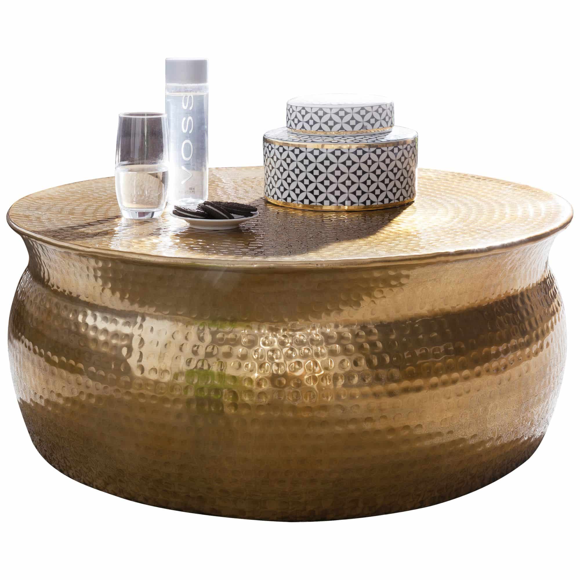 Couchtisch 75x31x75 cm Aluminium Gold Beistelltisch orientalisch rund Couchtisch 75x31x75 cm Aluminium Gold Beistelltisch orientalisch rund