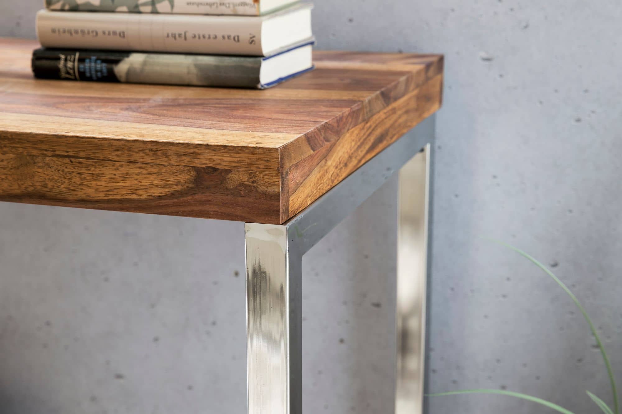 34316-WOHNLING-Konsolentisch-GUNA-Massivholz-Shee_5 Konsolentisch GUNA Massivholz Sheesham Konsole mit Metallbeinen Schreibtisch 120x45 cm Landhaus-Stil Sideboard Modern Massiv Echt-holz Natur Anrichte PC-Tisch Sekretär Tisch Flur