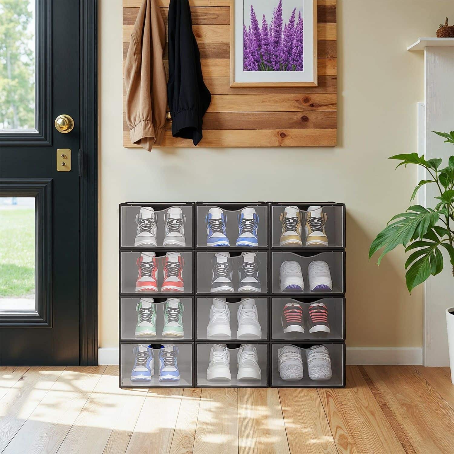 Schuhboxen, aus Kunststoff, mit Tür Schuhboxen, aus Kunststoff, mit Tür