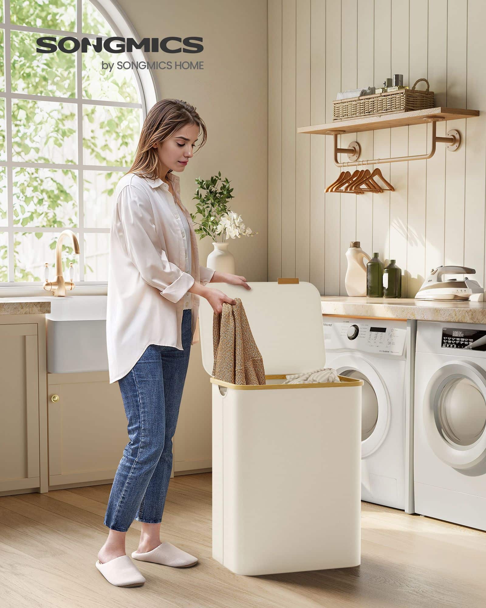 Wäschekorb 2 Fächer mit Deckel weiß Wäschekorb 2 Fächer mit Deckel weiß