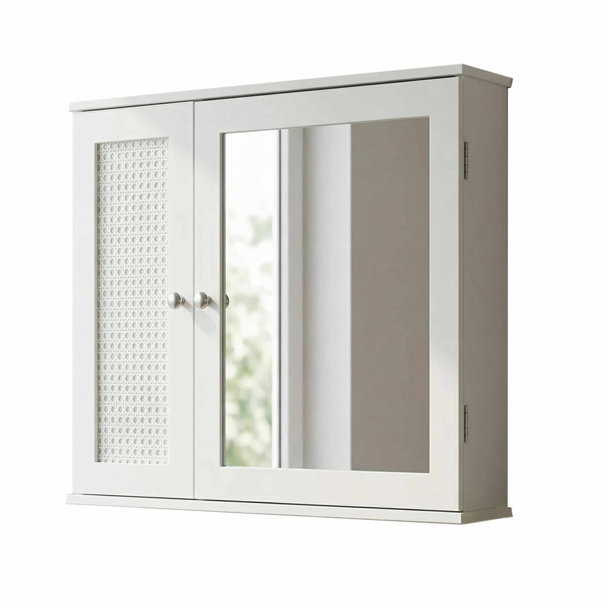 Spiegelschrank Weiß 60cm - Wand Badschrank mit 1 Spiegeltür - Hängeschrank Bad Wandschrank im Rattan Aufbewahrungsschrank mit Tür Design Badezimmerspiegel Spiegelschrank Weiß 60cm - Wand Badschrank mit 1 Spiegeltür - Hängeschrank Bad Wandschrank im Rattan Aufbewahrungsschrank mit Tür Design Badezimmerspiegel