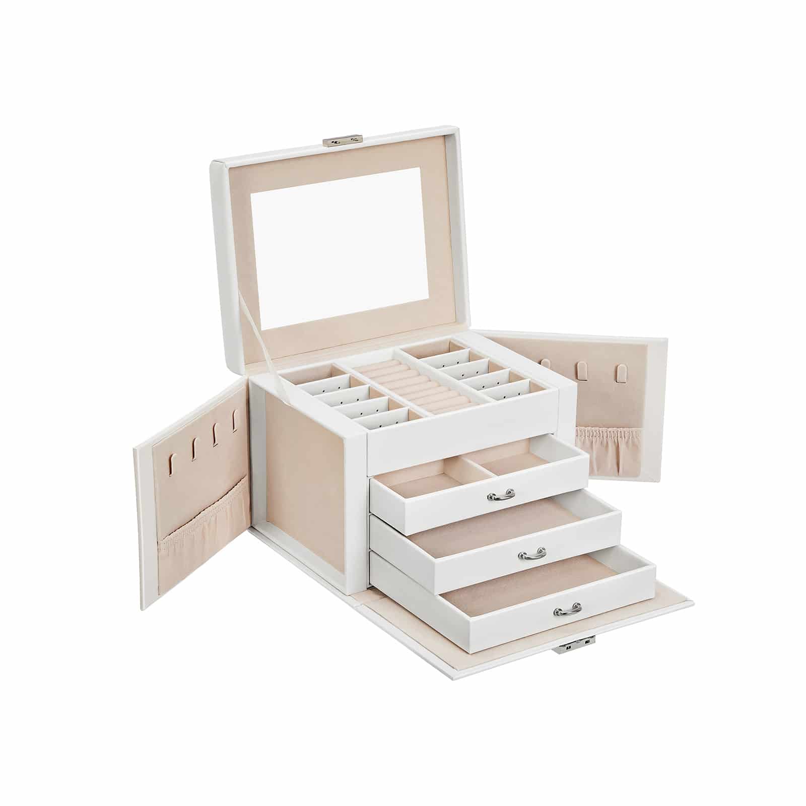 Schmuckbox mit 4 Ebenen Weiß-B34JBC159W01 Schmuckbox mit 4 Ebenen Weiß-B34JBC159W01