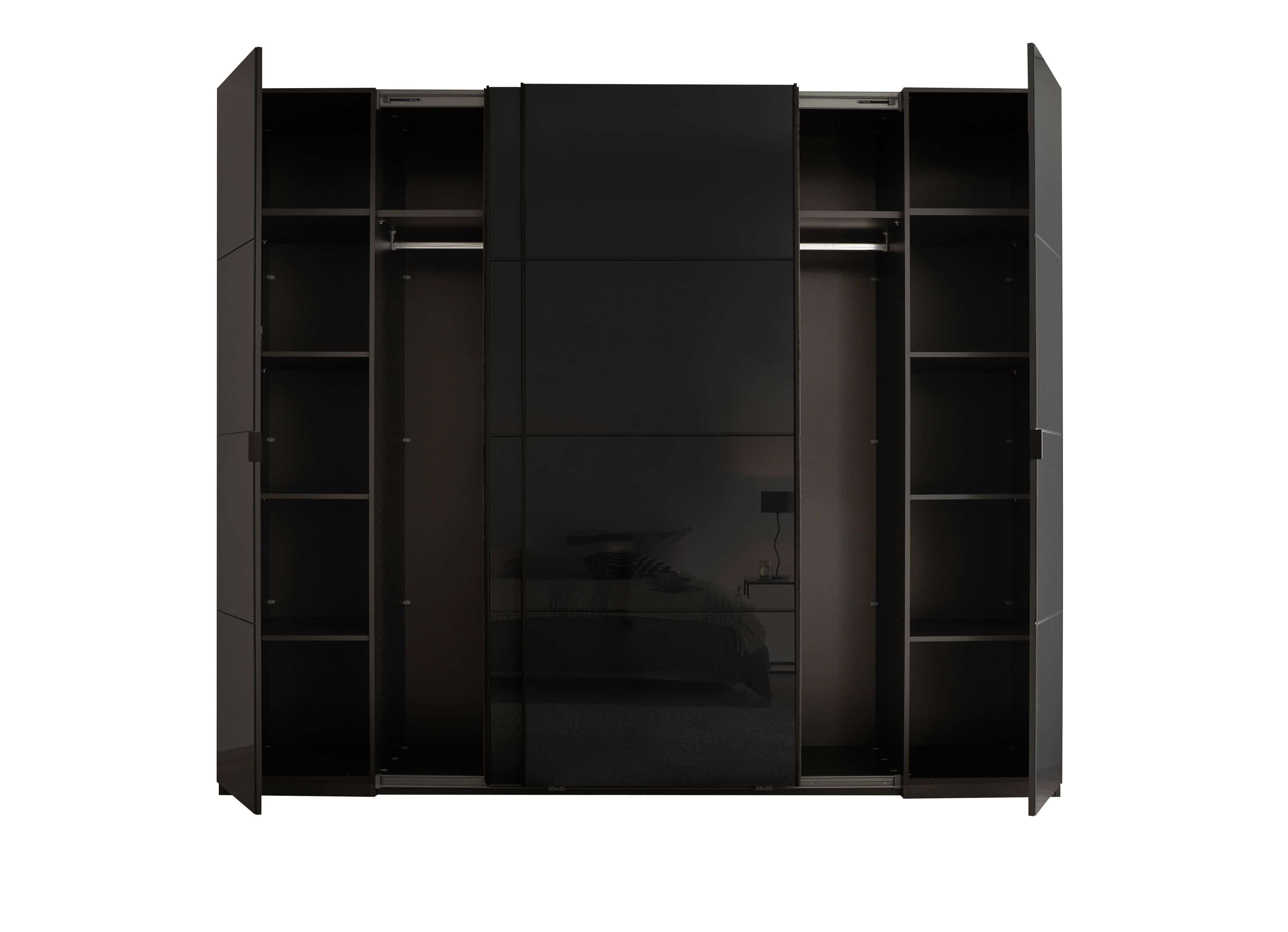 Mufo Kleiderschrank - graphit – moderner Schwebetüren-Schrank mit Drehtüren & Glasfront Mufo Kleiderschrank - graphit – moderner Schwebetüren-Schrank mit Drehtüren & Glasfront