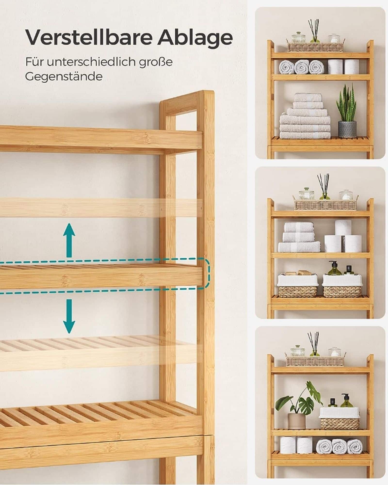 Toilettenregal 3-stöckig aus Bambus verstellbar naturfarben-BTS001N01