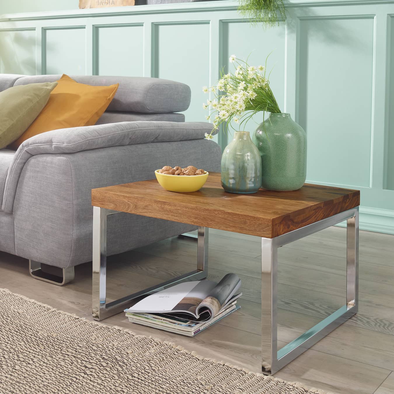 34319-WOHNLING-Beistelltisch-GUNA-Massiv-Holz-She_2XwXaGXVAHlHnt Beistelltisch GUNA Massiv-Holz Sheesham Wohnzimmer-Tisch Metallgestell Landhaus-Stil Couchtisch dunkelbraun natur