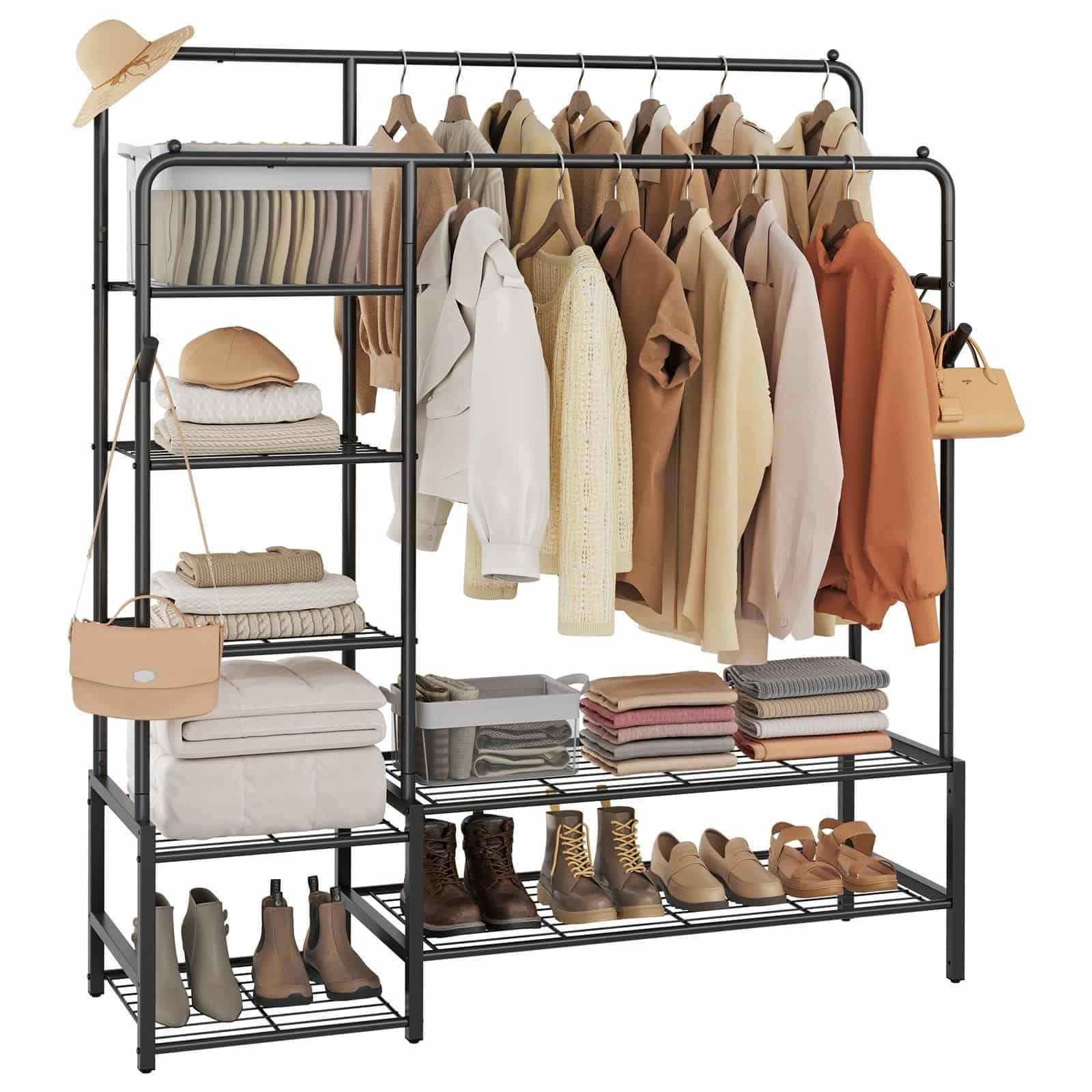 Kleiderständer, offener Kleiderschrank, Garderobenständer mit 7 Ablagen