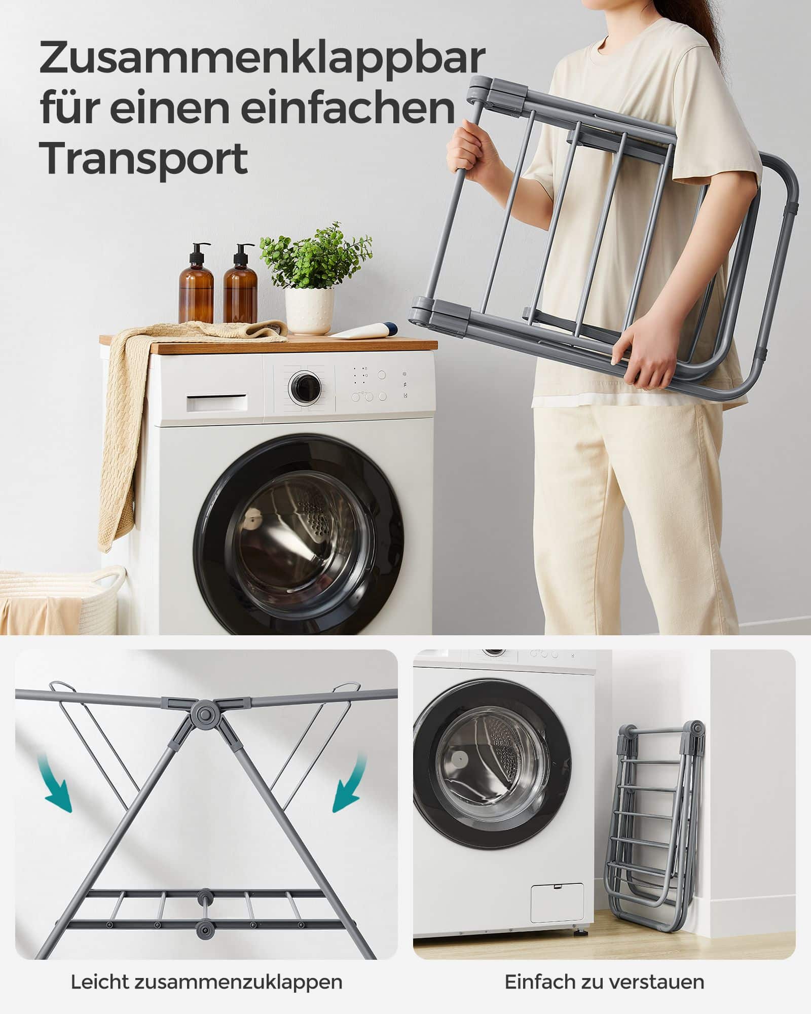 Wäscheständer mit 2 Flügeln aus Metall taubengrau Wäscheständer mit 2 Flügeln aus Metall taubengrau