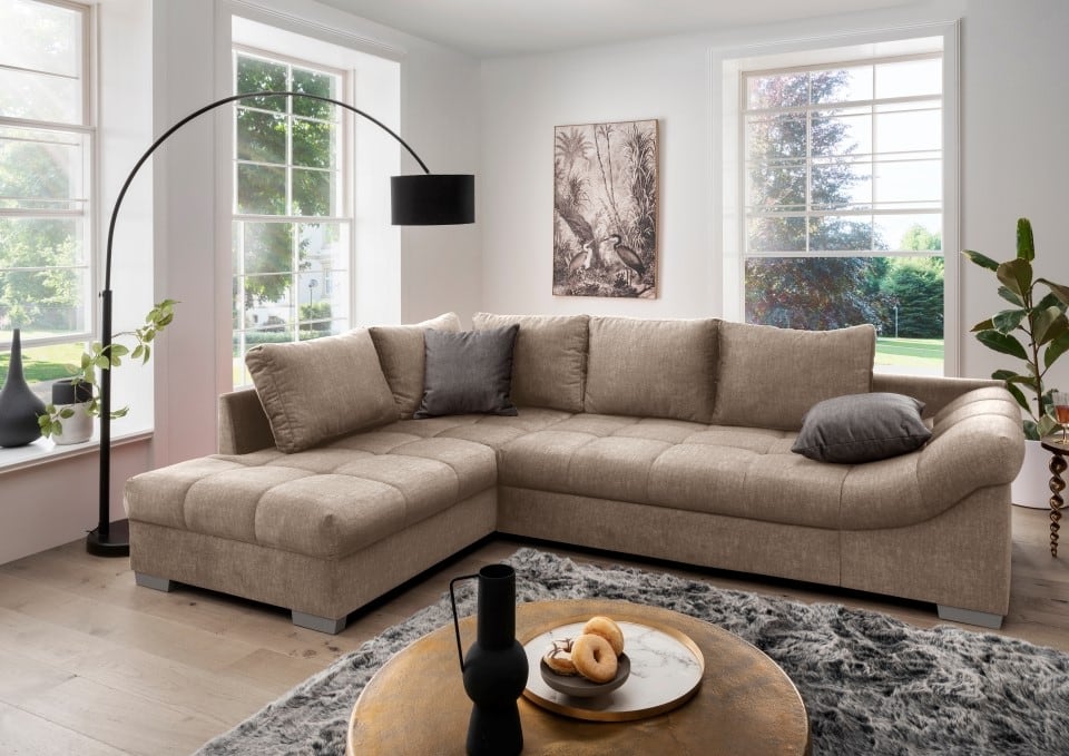 Ecksofa Alvito mit Schlaffunktion – Eleganter Mikrofaser Stoff in Verschiedenen Farben, von Benformato