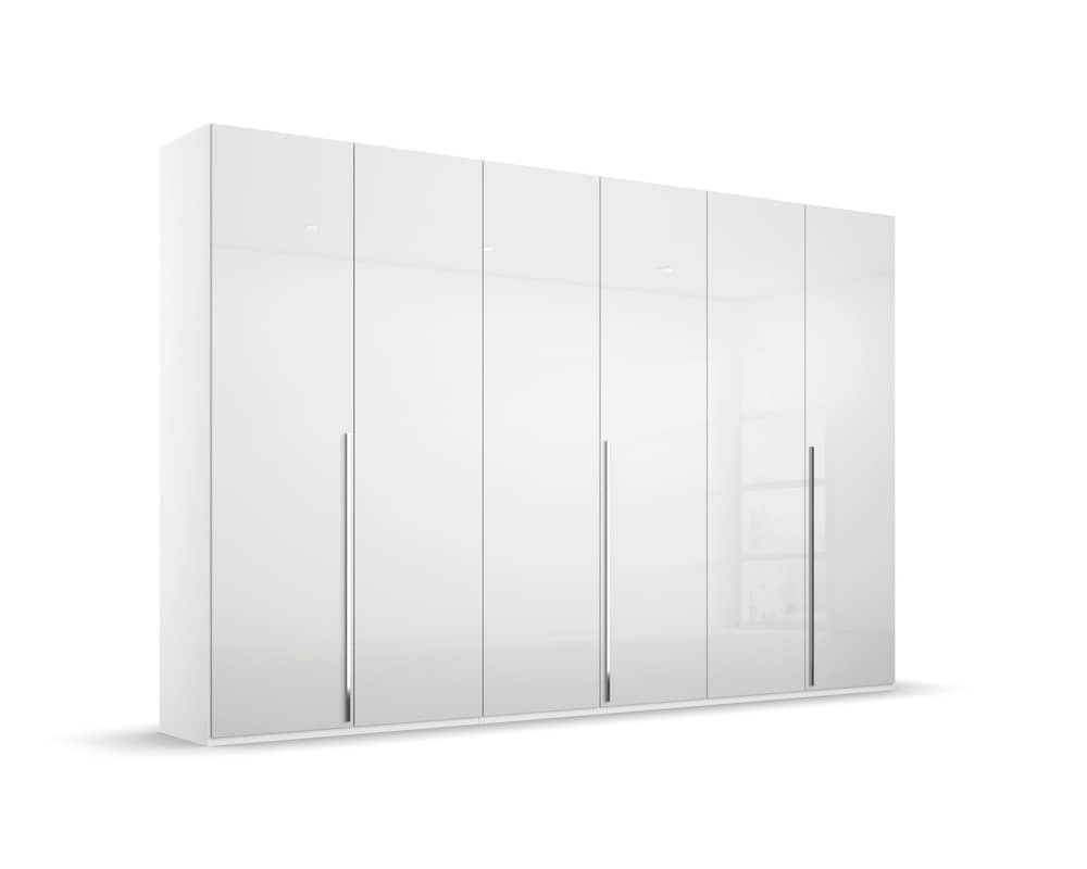 6-türiger Kleiderschrank Montclar - Drehtürenschrank von Rauch in Hochglanz Weiß/Alpinweiß mit Schubkasteneinsatz, Innenspiegel und Wäscheeinteilung aus Holzwerkstoff