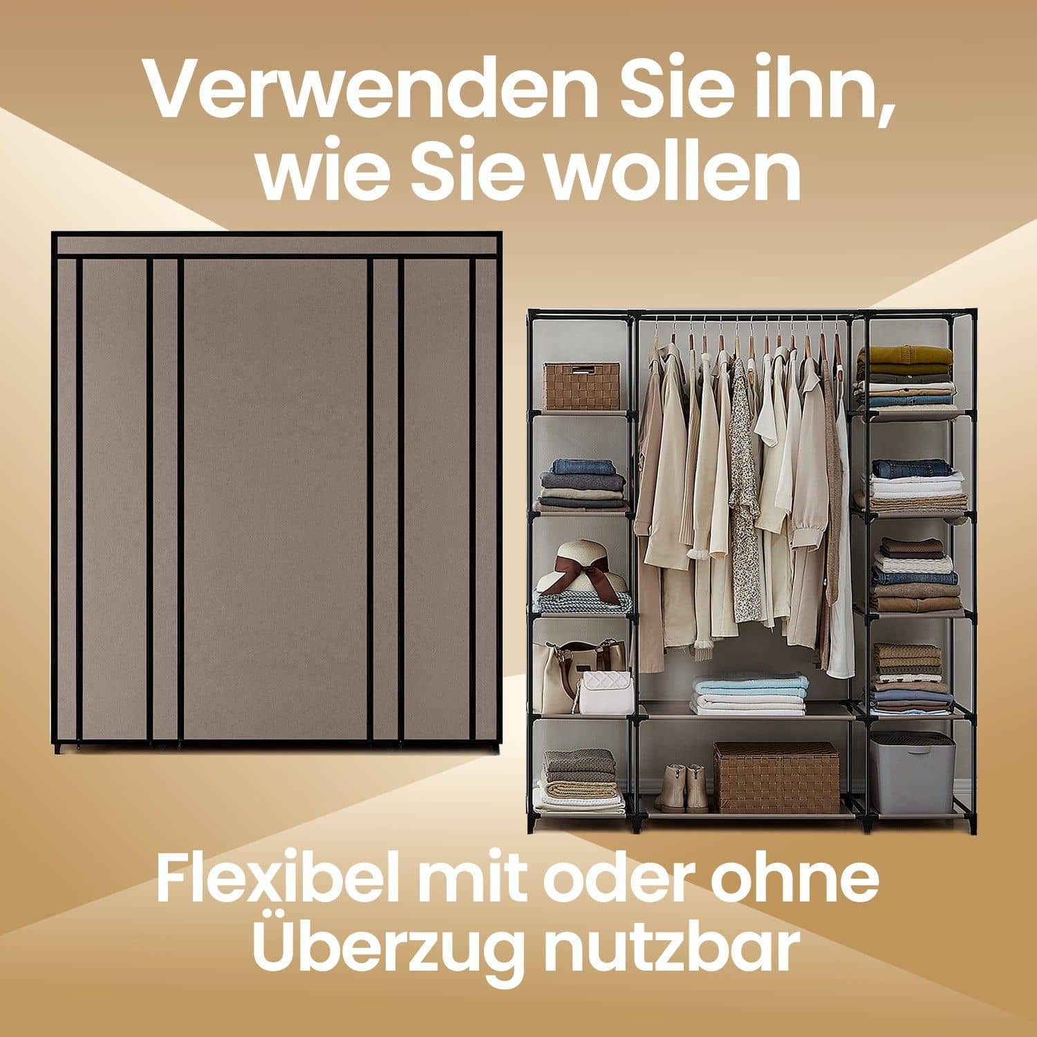 Kleiderschrank, Stoffschrank, mit Überzug aus Vliesstoff Kleiderschrank, Stoffschrank, mit Überzug aus Vliesstoff