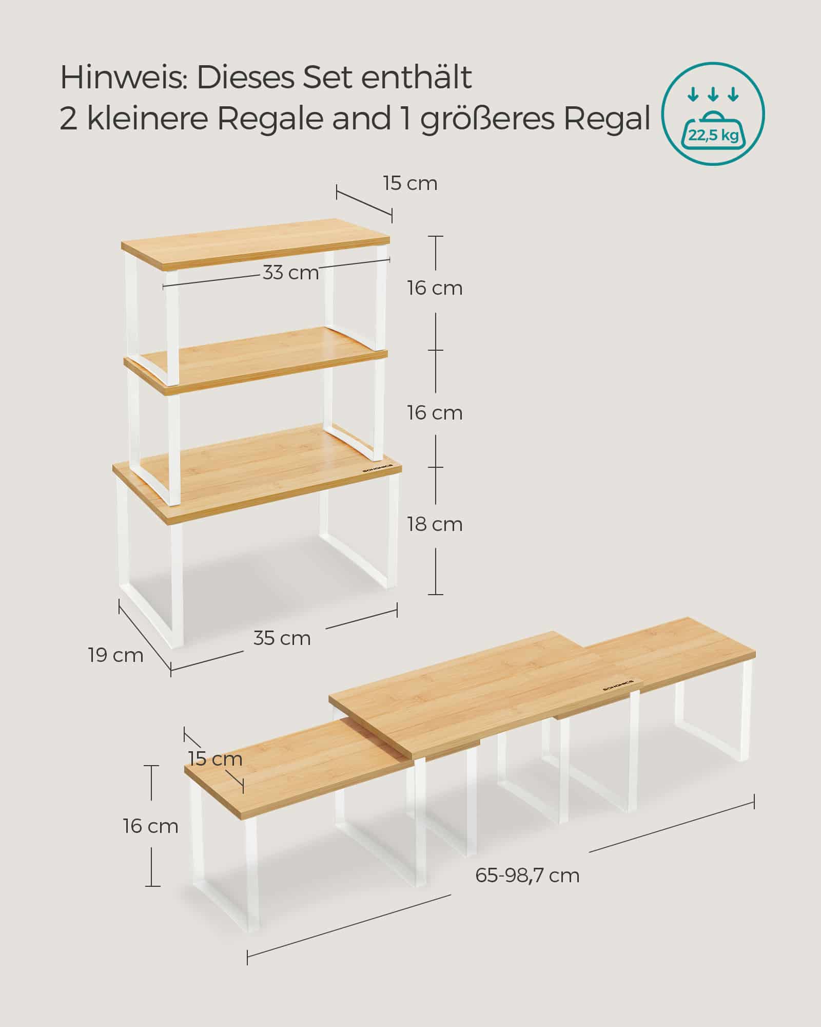 Gewürzregal 3er Set aus Metall und Bambus wolkenweiß-naturbeige Gewürzregal 3er Set aus Metall und Bambus wolkenweiß-naturbeige
